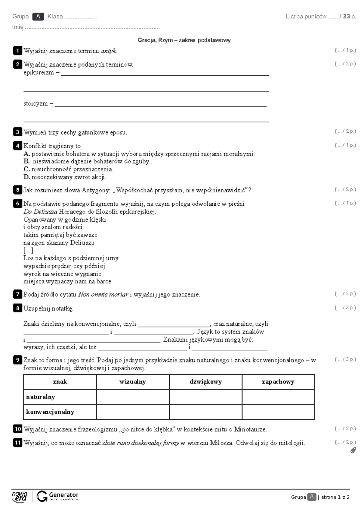 Grecja I Rzym 1 Liceum Sprawdzian Polski