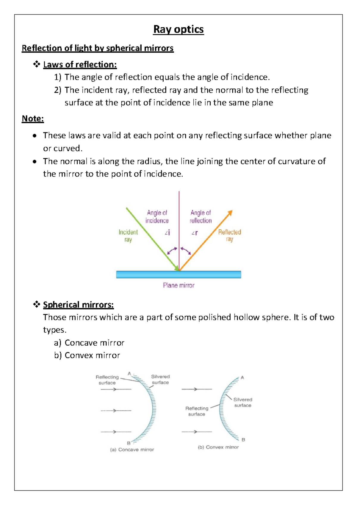 Ray Optics: Reflection, Spherical Mirrors, and Lens Formula (PHYS101 ...