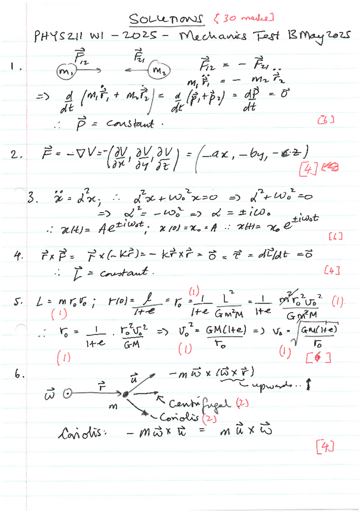 PHYS211W1-2025 Test on Mechanics Solutions - Phys211 - ot wenonal 30 ...