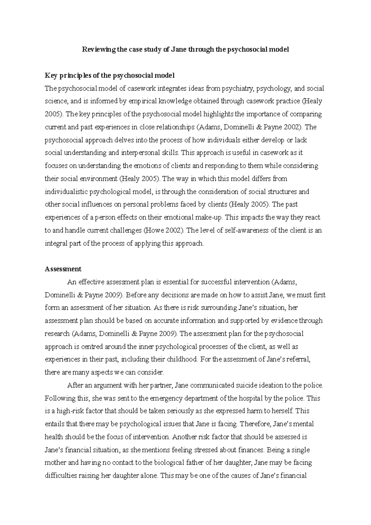 Assessment 3 Case Study: Psychosocial Analysis of Jane's Situation ...