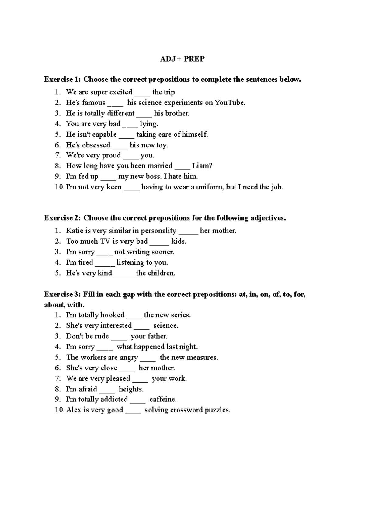 Vinschool 7 - sdefg - ADJ + PREP Exercise 1: Choose the correct ...