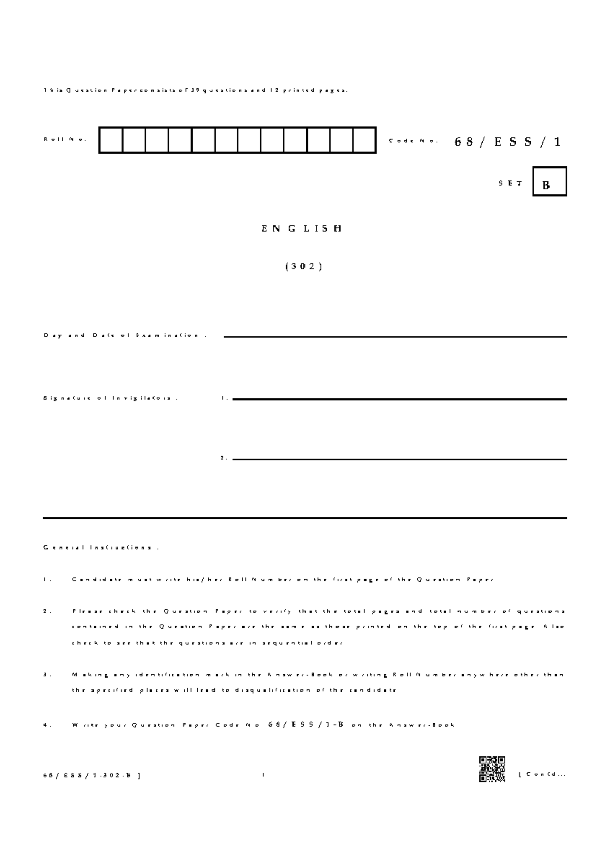 302 68 ESS 1 English Question Paper - Set B - Studocu