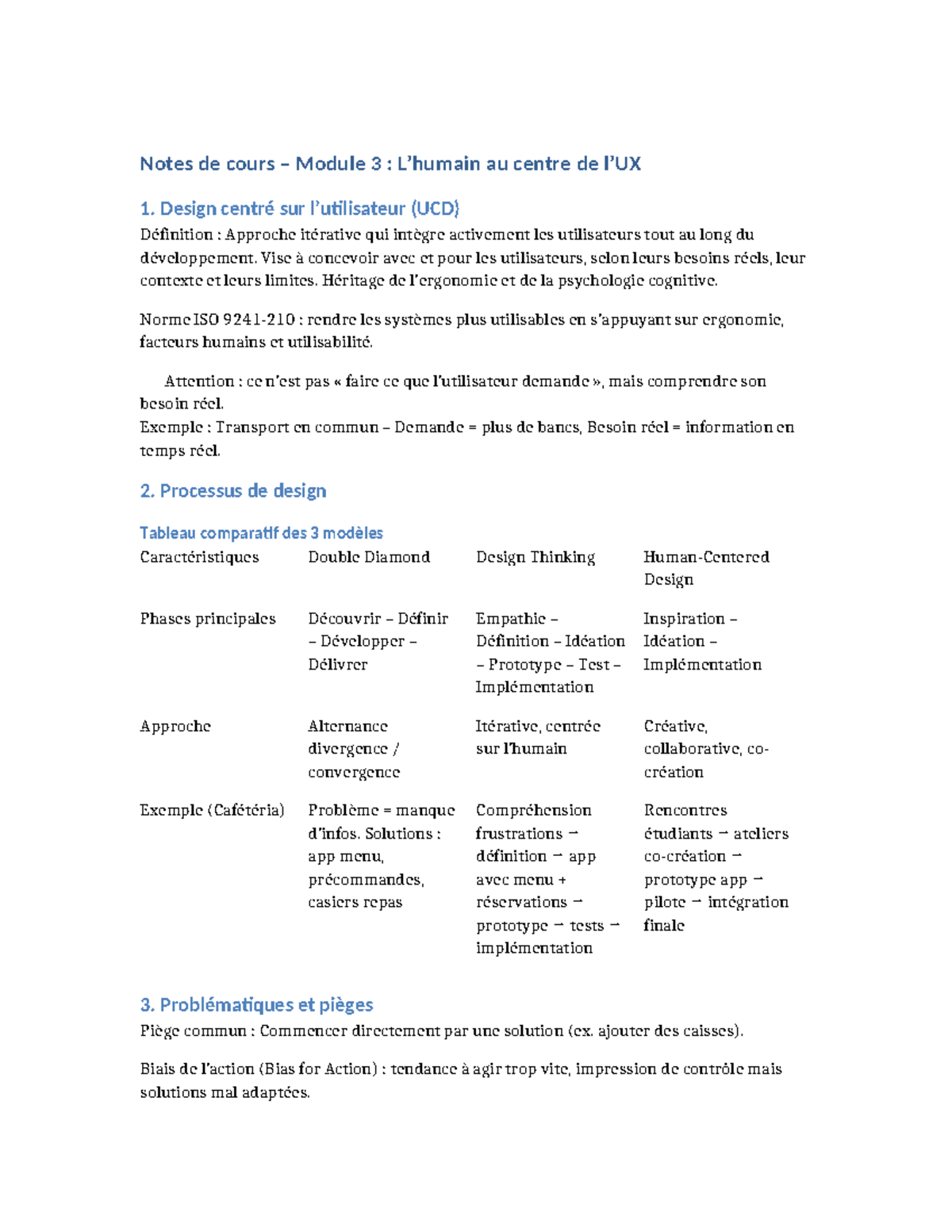 Notes de cours Module 3 : Design Centré sur l'Utilisateur (UCD) - Studocu