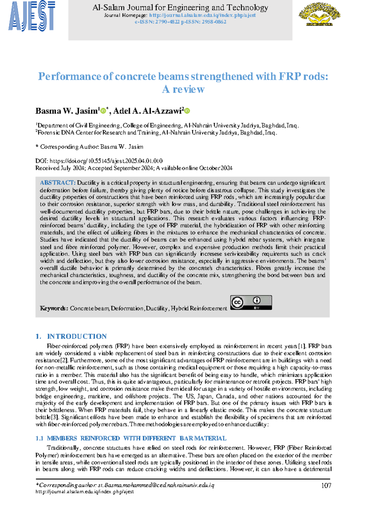 Performance of Concrete Beams Strengthened with FRP: A Review (ENG 101 ...
