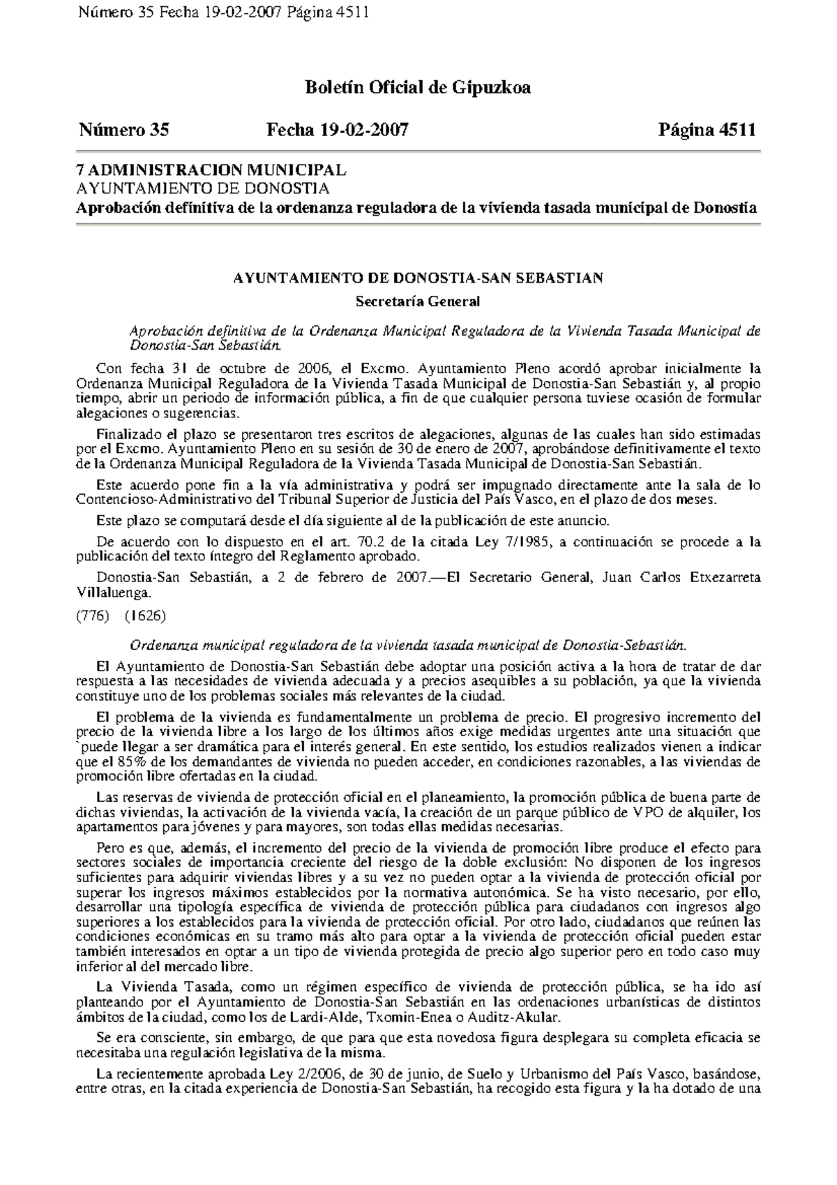 Ordenanza Municipal Reguladora de la Vivienda Tasada en Sebastián - Studocu
