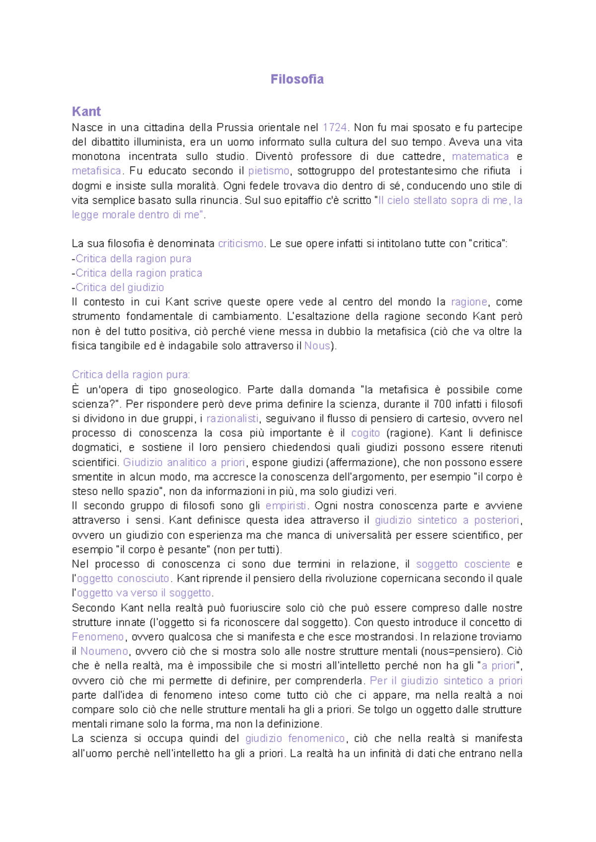 Filosofia 5° Liceo: Riassunti dei Principali Filosofi e Teorie - Studocu