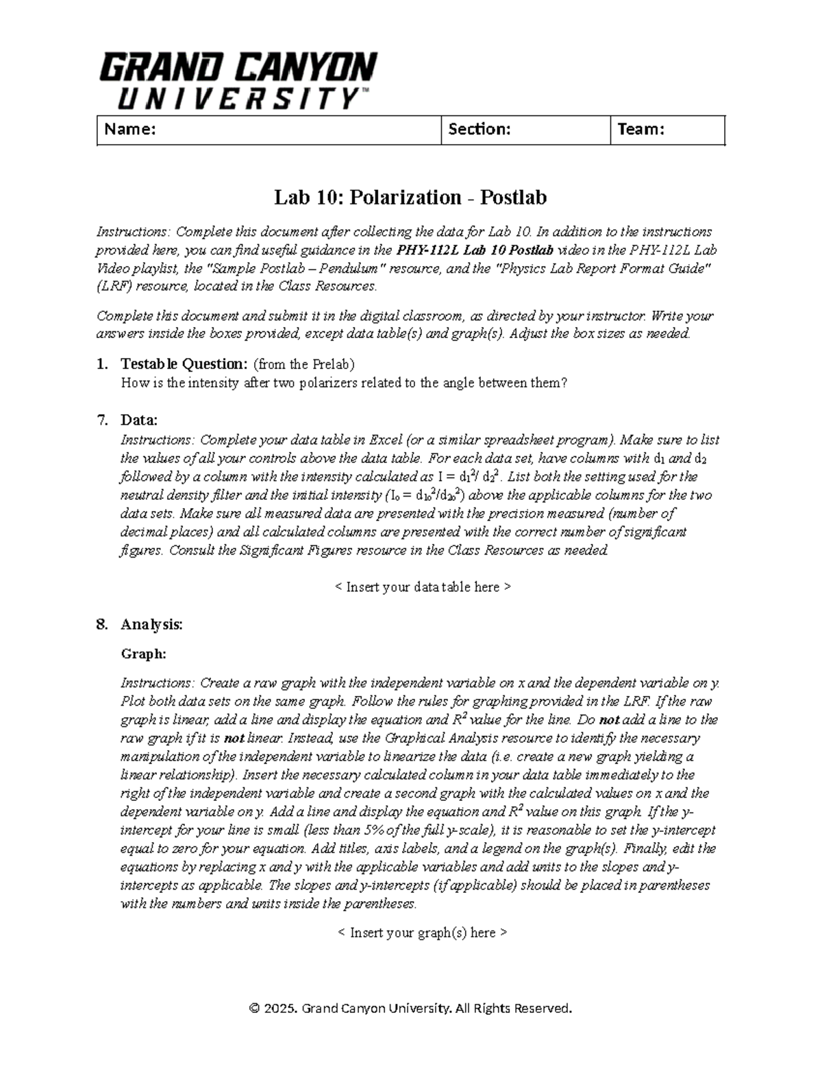 PHY112L RS T5 Lab 10: Polarization Postlab Instructions & Analysis ...