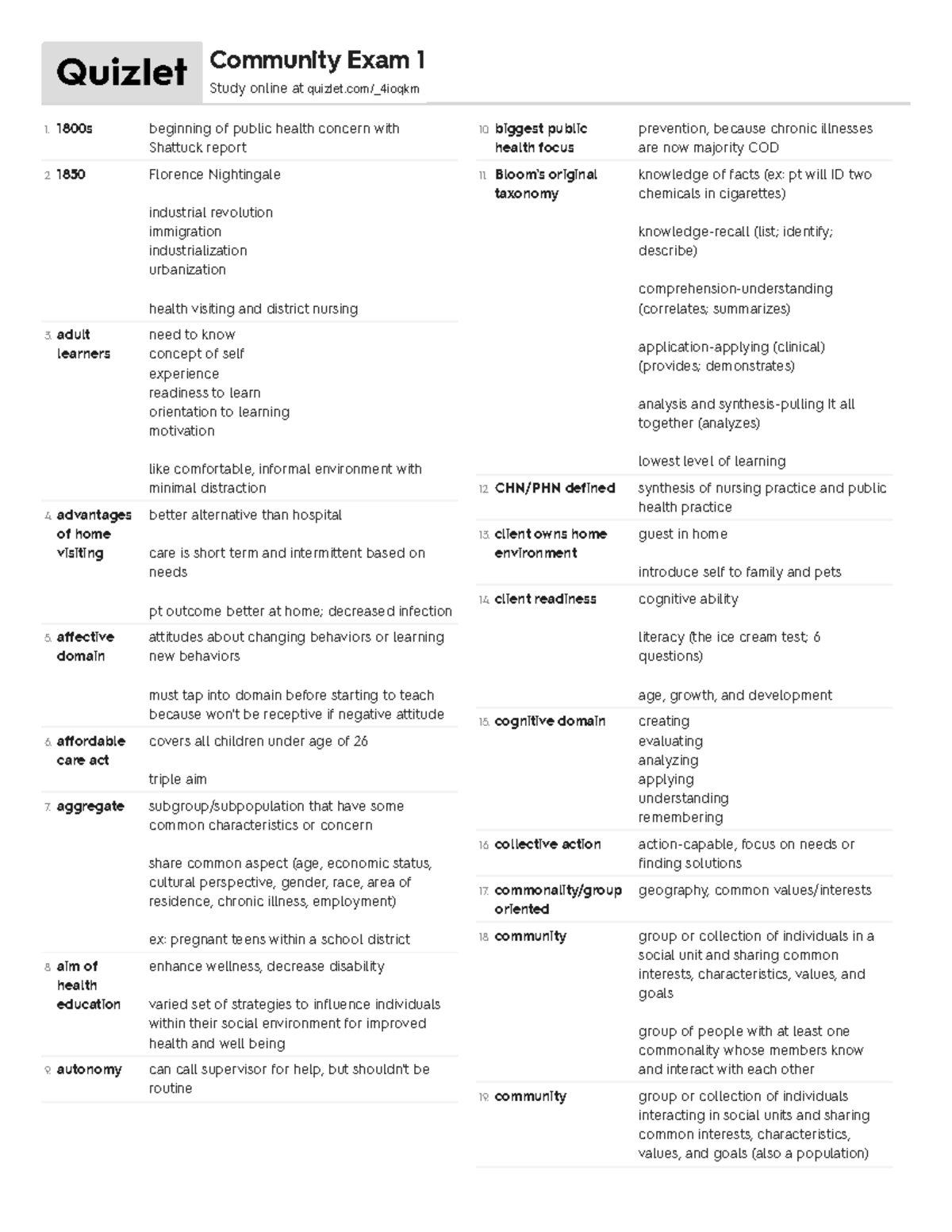 Community Exam 1 Study Guide - Key Concepts and Notes - Studocu