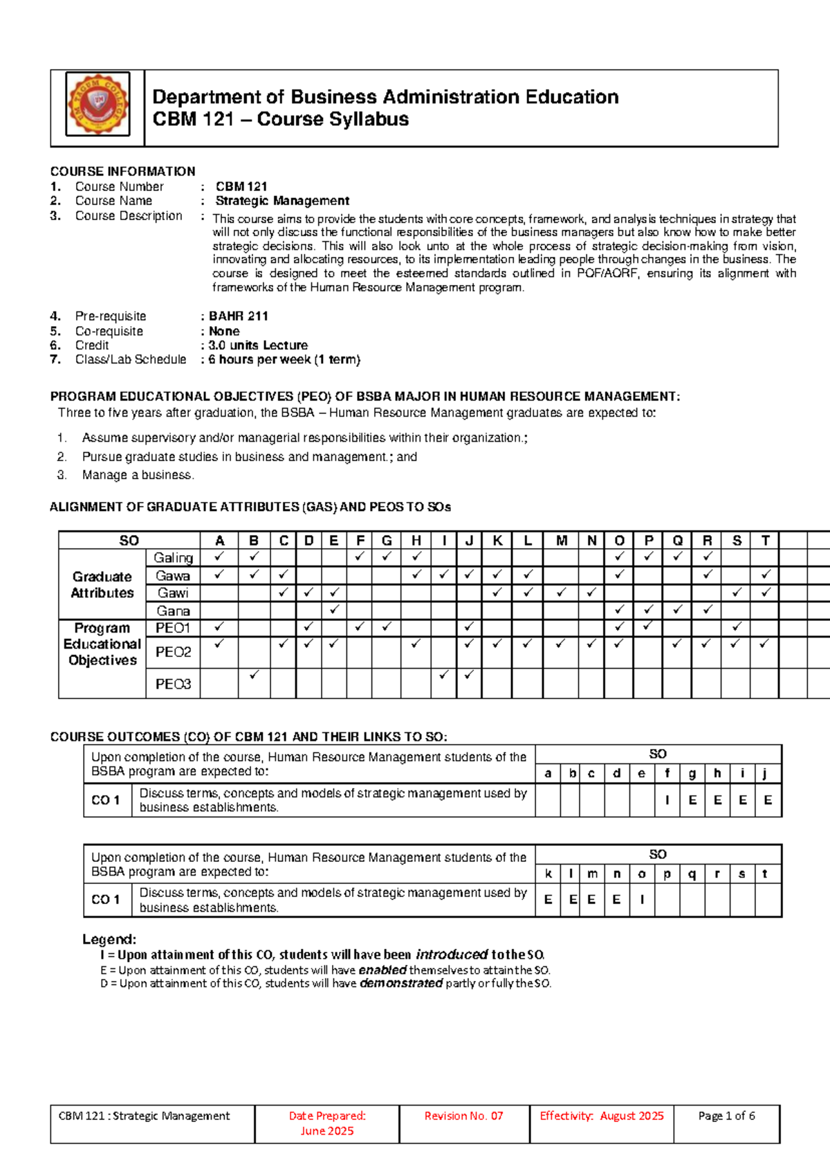 CBM 121: Strategic Management Course Syllabus and Exam Overview - Studocu