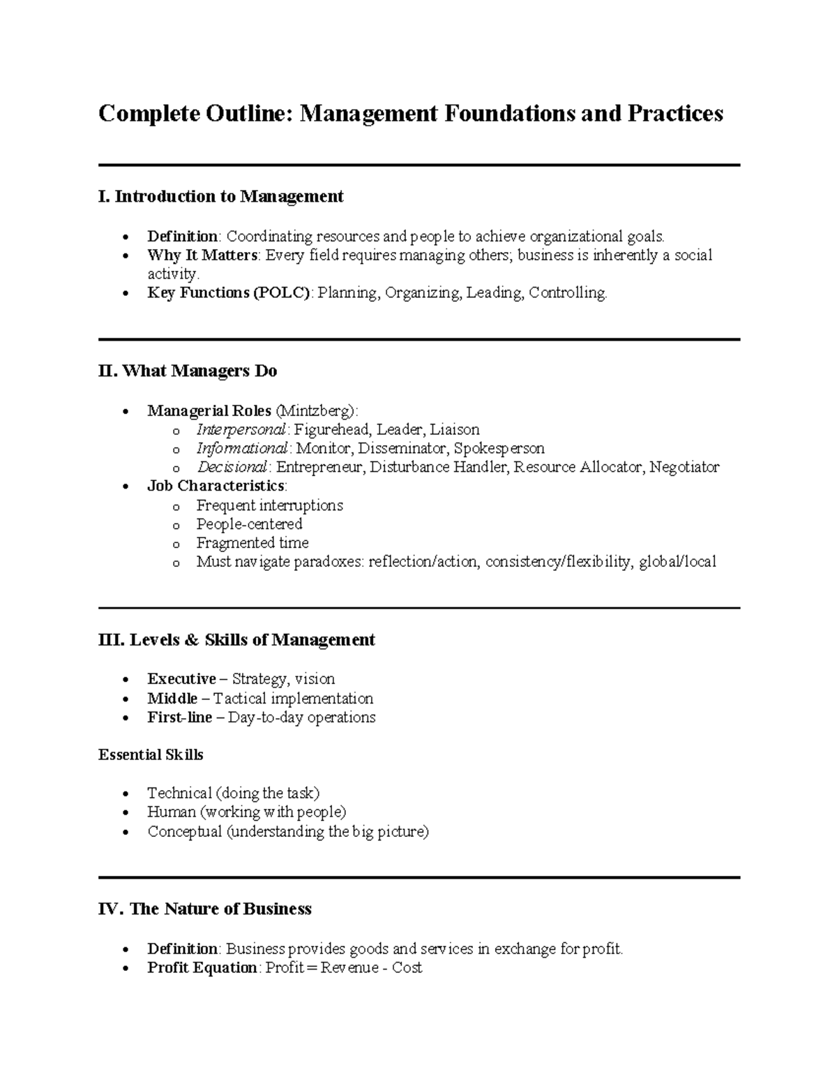 MGMT 371 - Test 1 Outline: Foundations of Management Principles - Studocu