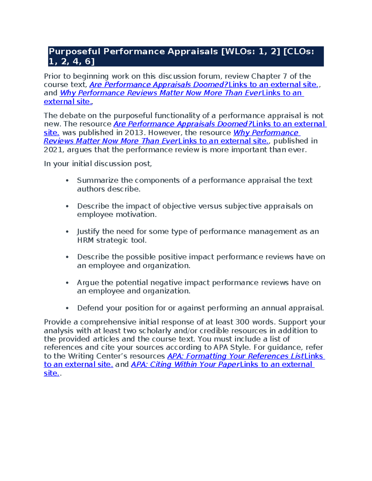 OMM618 Week 4 Discussion: Evaluating Performance Appraisals and ...
