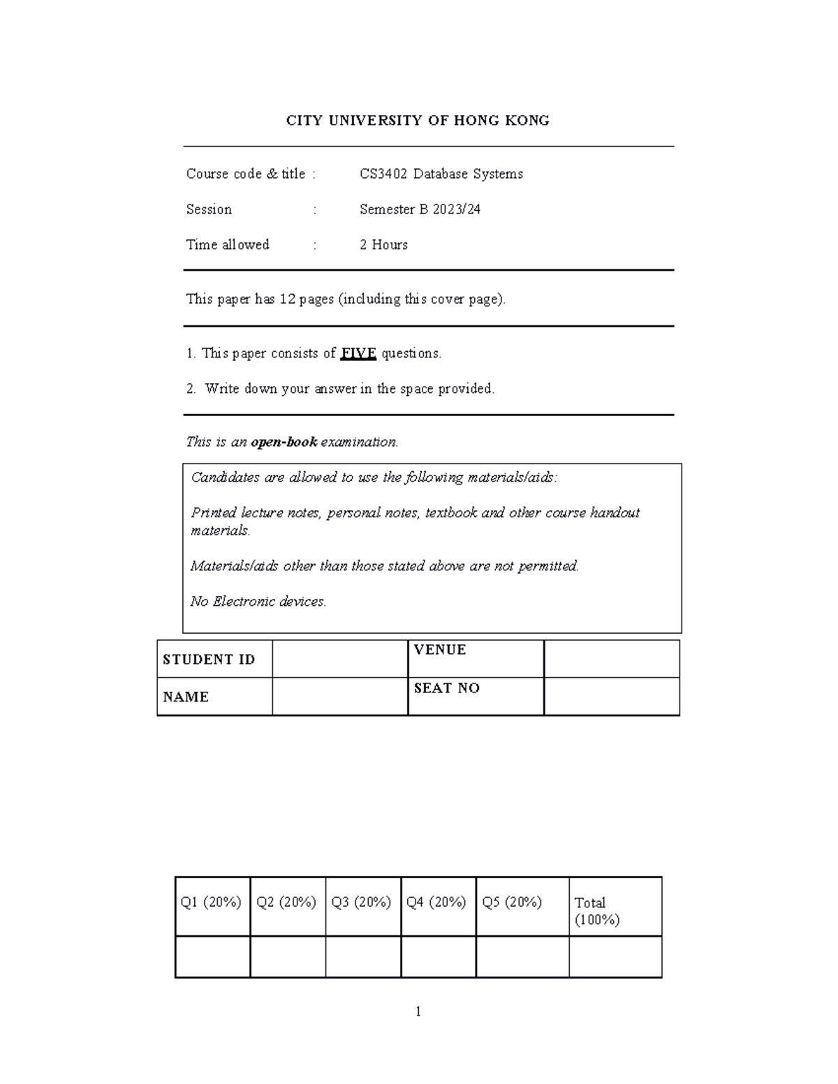 Midterm Exam Solutions for CS3402 Database Systems - 2024B - Studocu