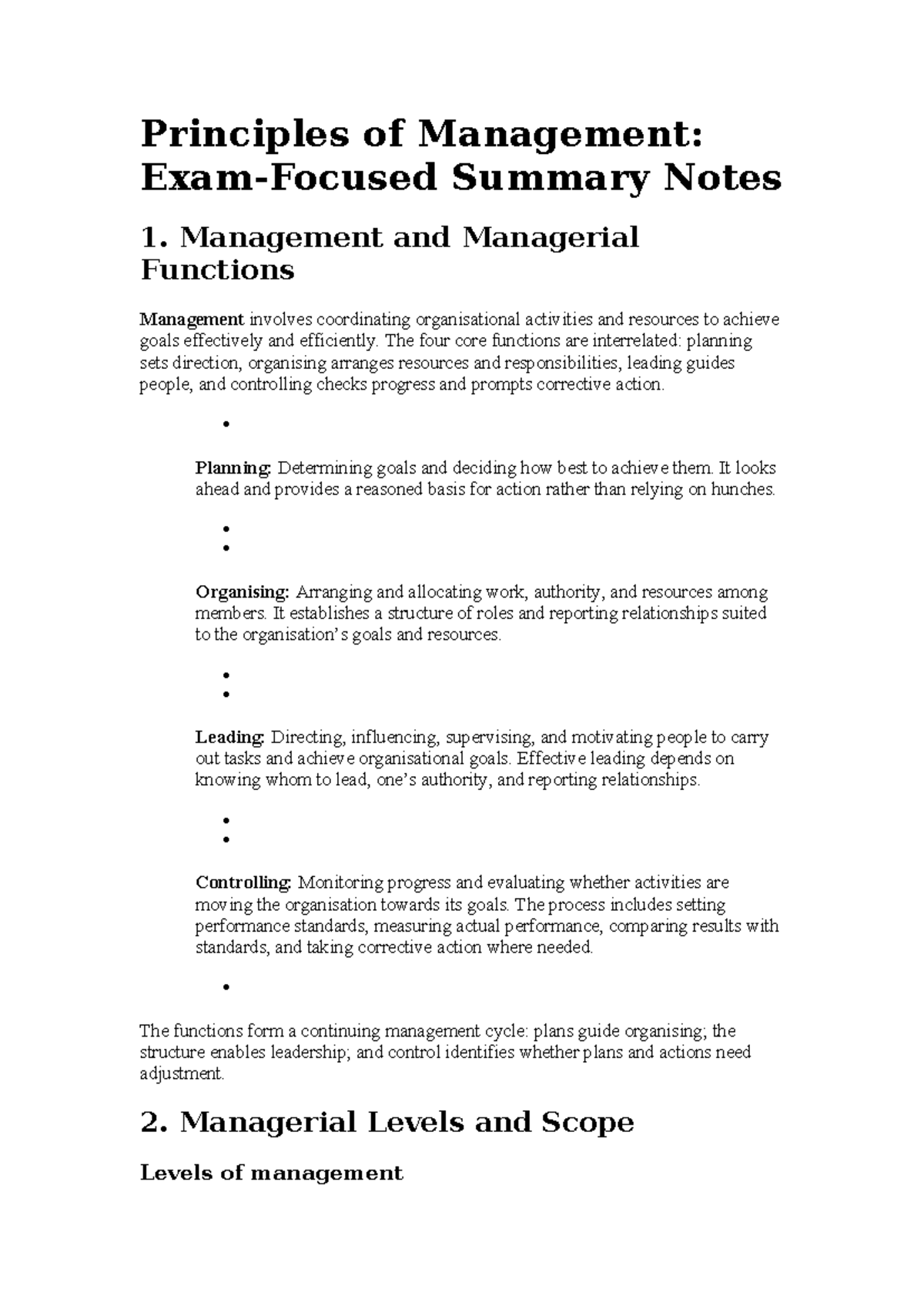 Principles of Management (MGT101): Comprehensive Summary Notes - Studocu