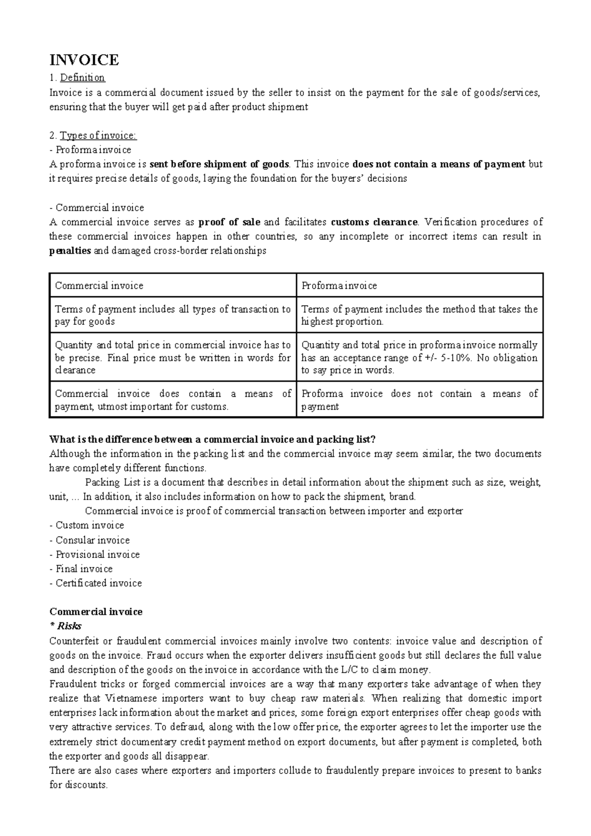 TTQT - Comprehensive Overview of Invoices and Related Documents - Studocu