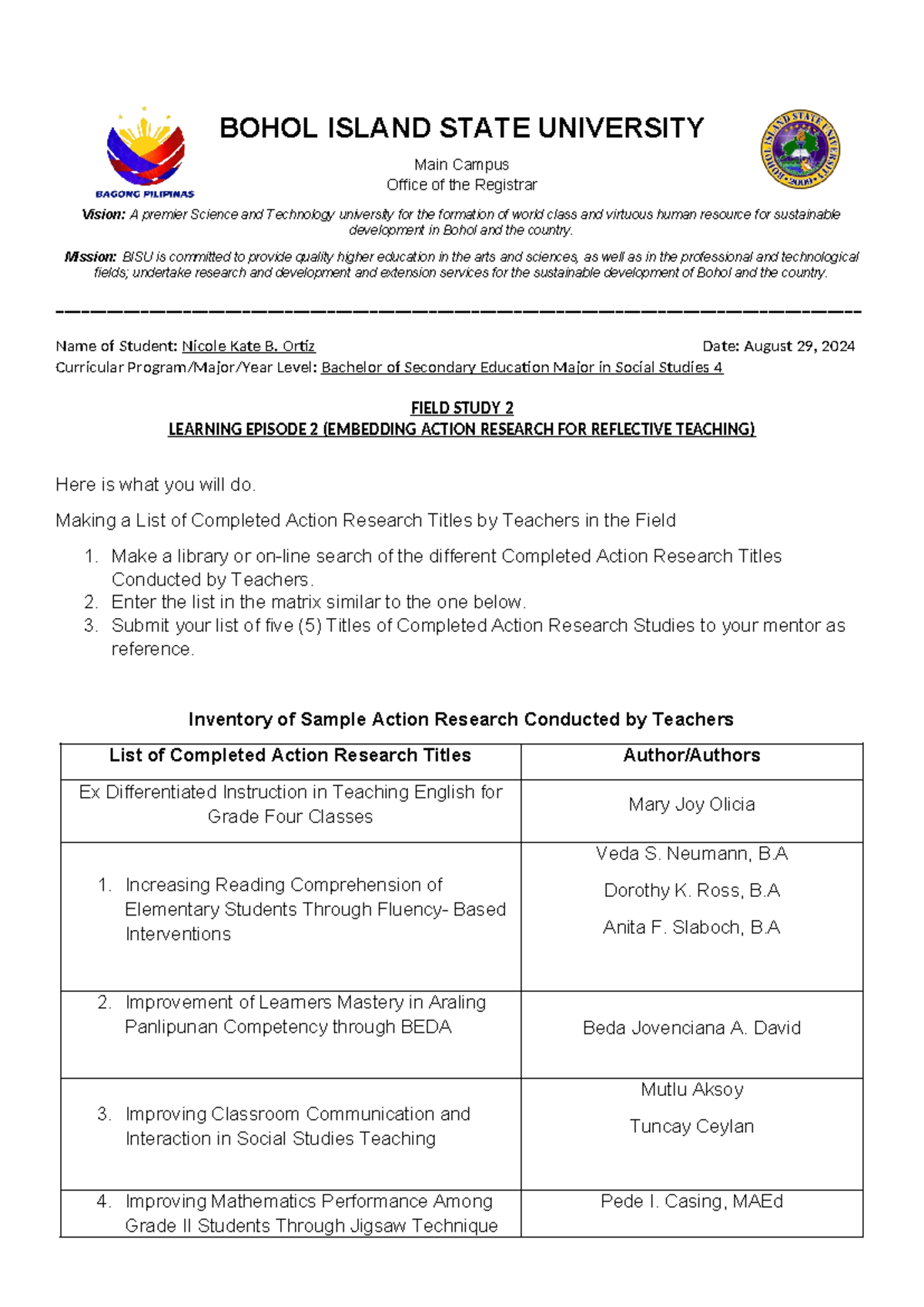 E.2. Field Study 2: Completed Action Research Titles Compilation - Studocu