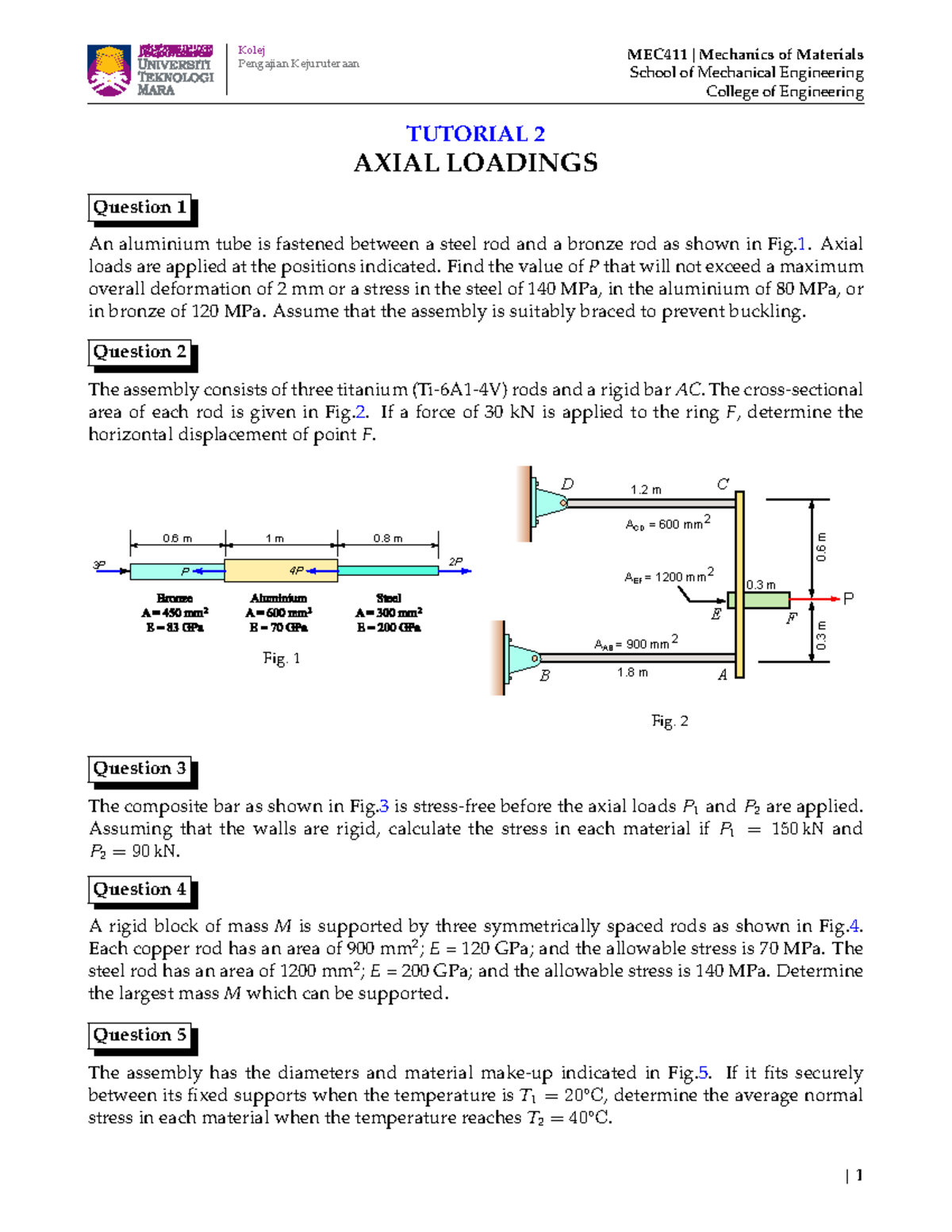 TUTORIAL 2 - MEC411: Mechanics of Materials Analysis and Solutions ...
