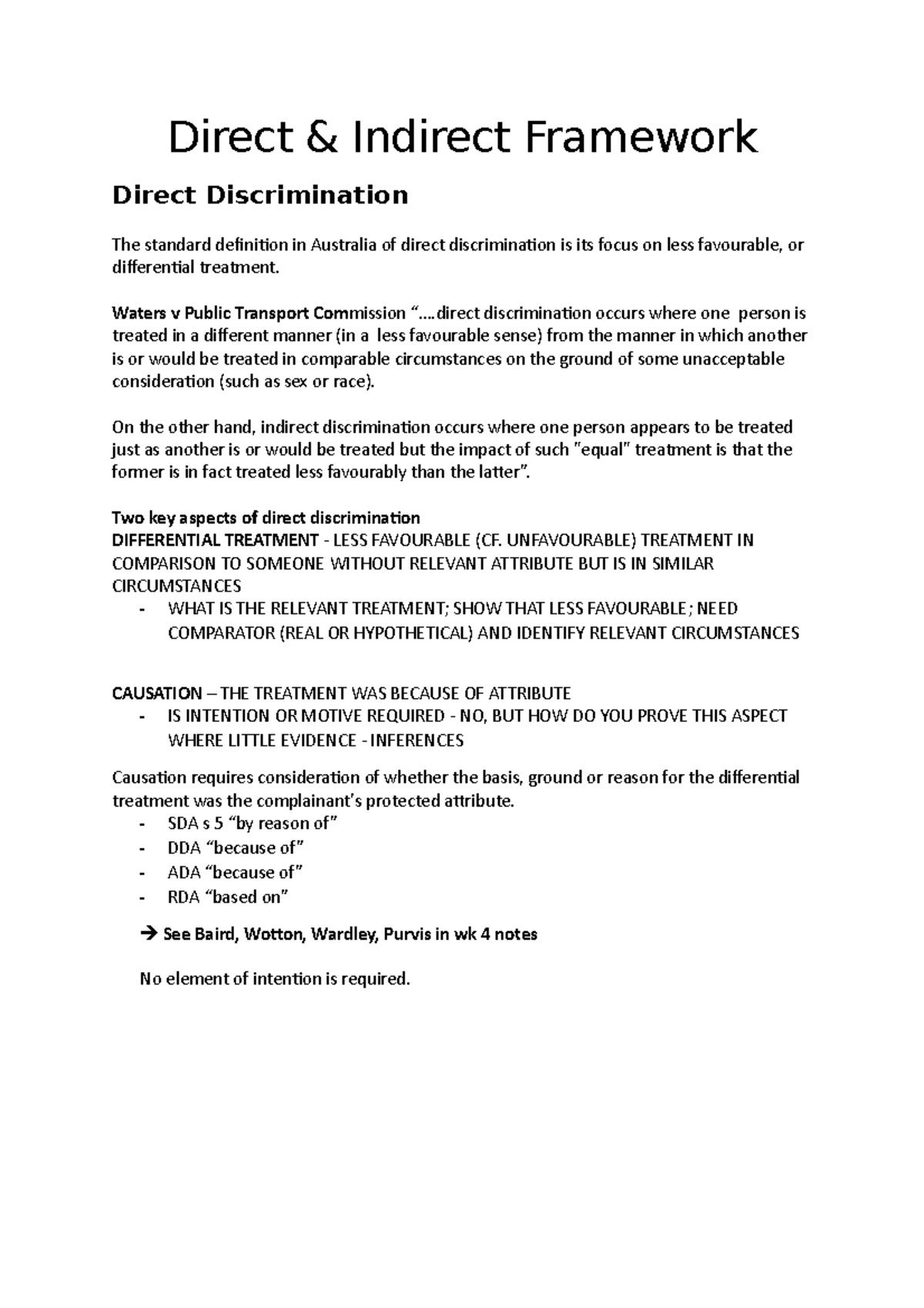 Direct & Indirect Discrimination Framework Analysis: Key Concepts - Studocu