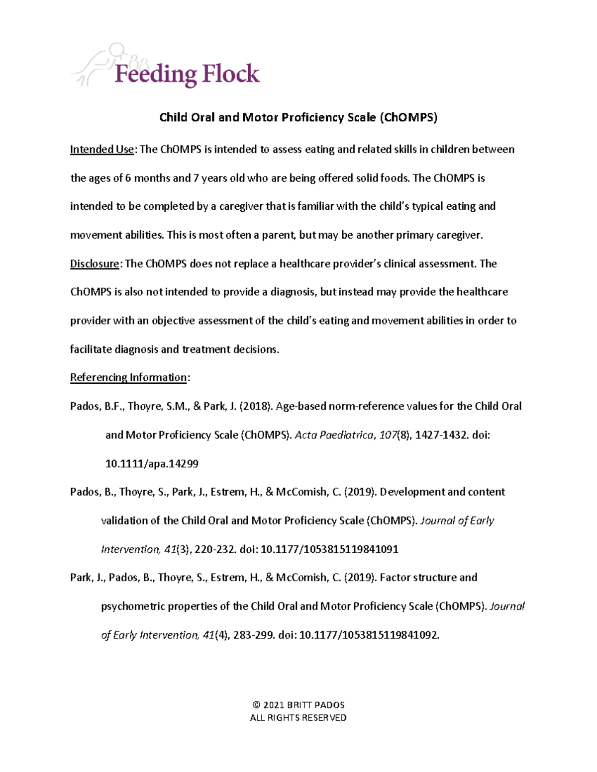 Child Oral and Motor Proficiency Scale (ChOMPS) Assessment Guide - Studocu