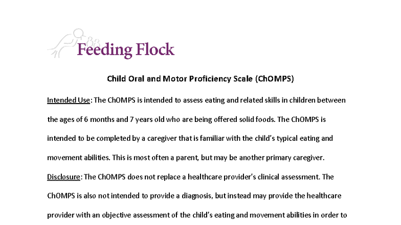 Child Oral and Motor Proficiency Scale (ChOMPS) Assessment Guide - Studocu