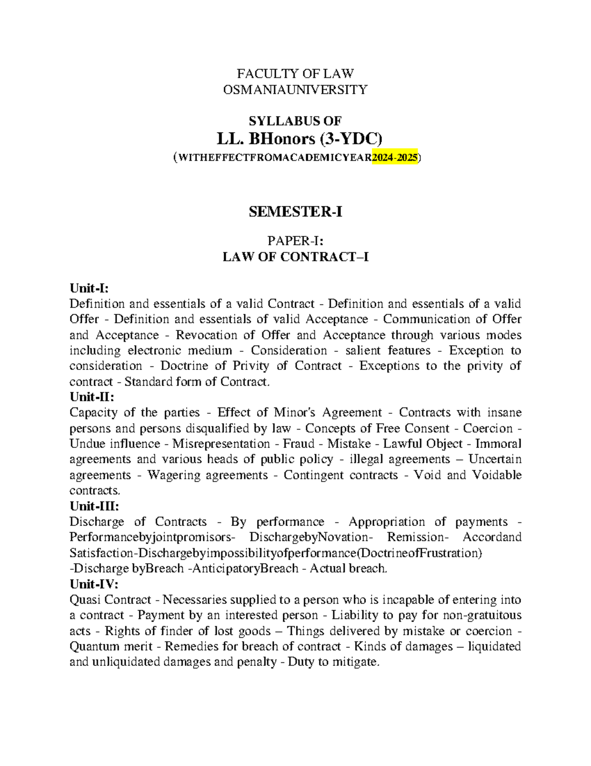 LLB (Hons) Syllabus for Academic Year 2024-2025: Semester I & II - Studocu