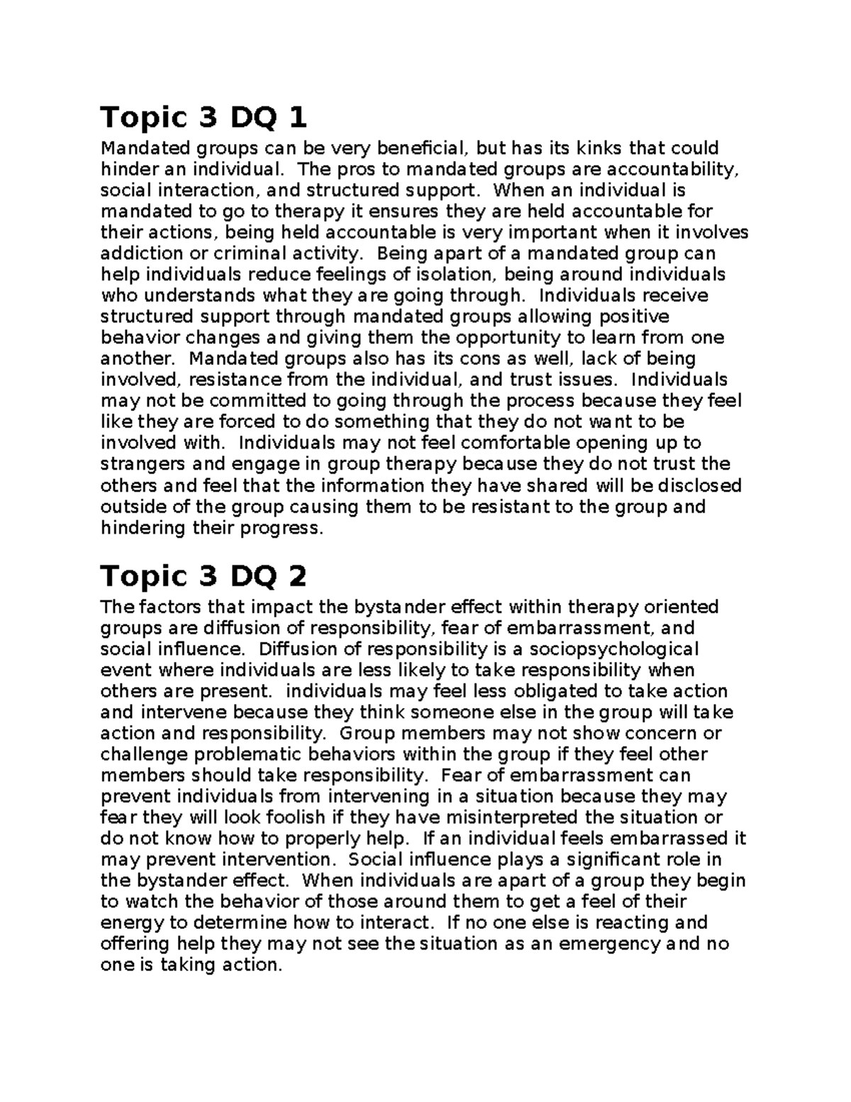 Group Dynamics [Course Code: TBD] Topic 3 Discussion Questions - Studocu
