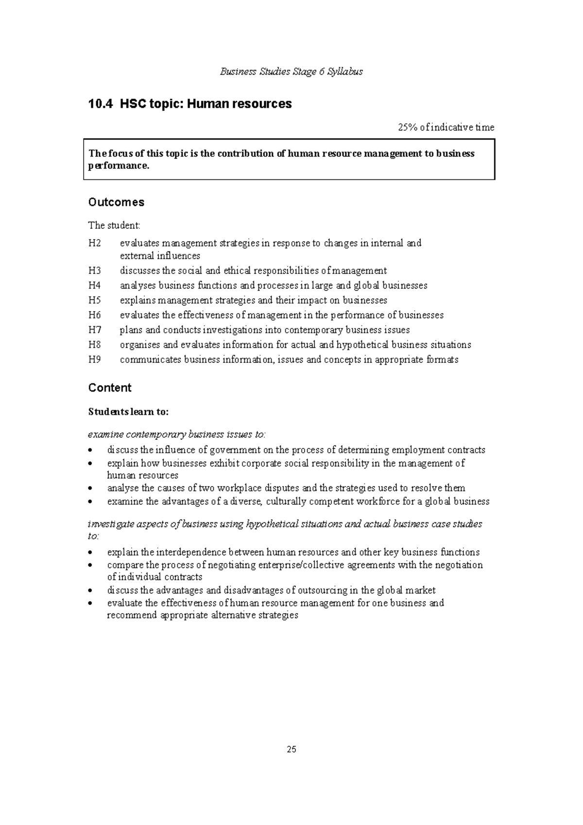 Business Studies Stage 6: HSC Human Resources Overview - Studocu