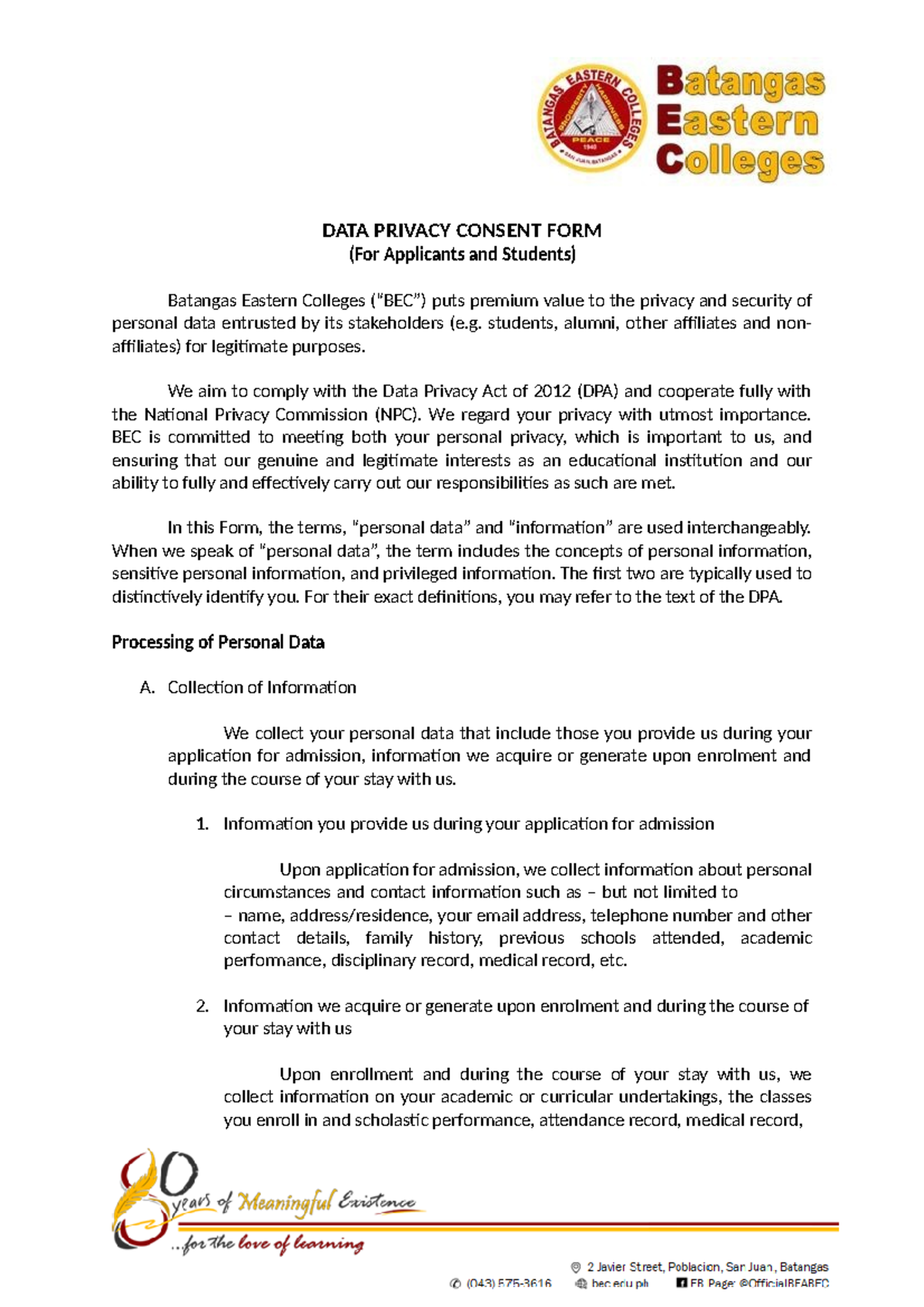 DATA Privacy Consent FORM-converted - DATA PRIVACY CONSENT FORM (For ...