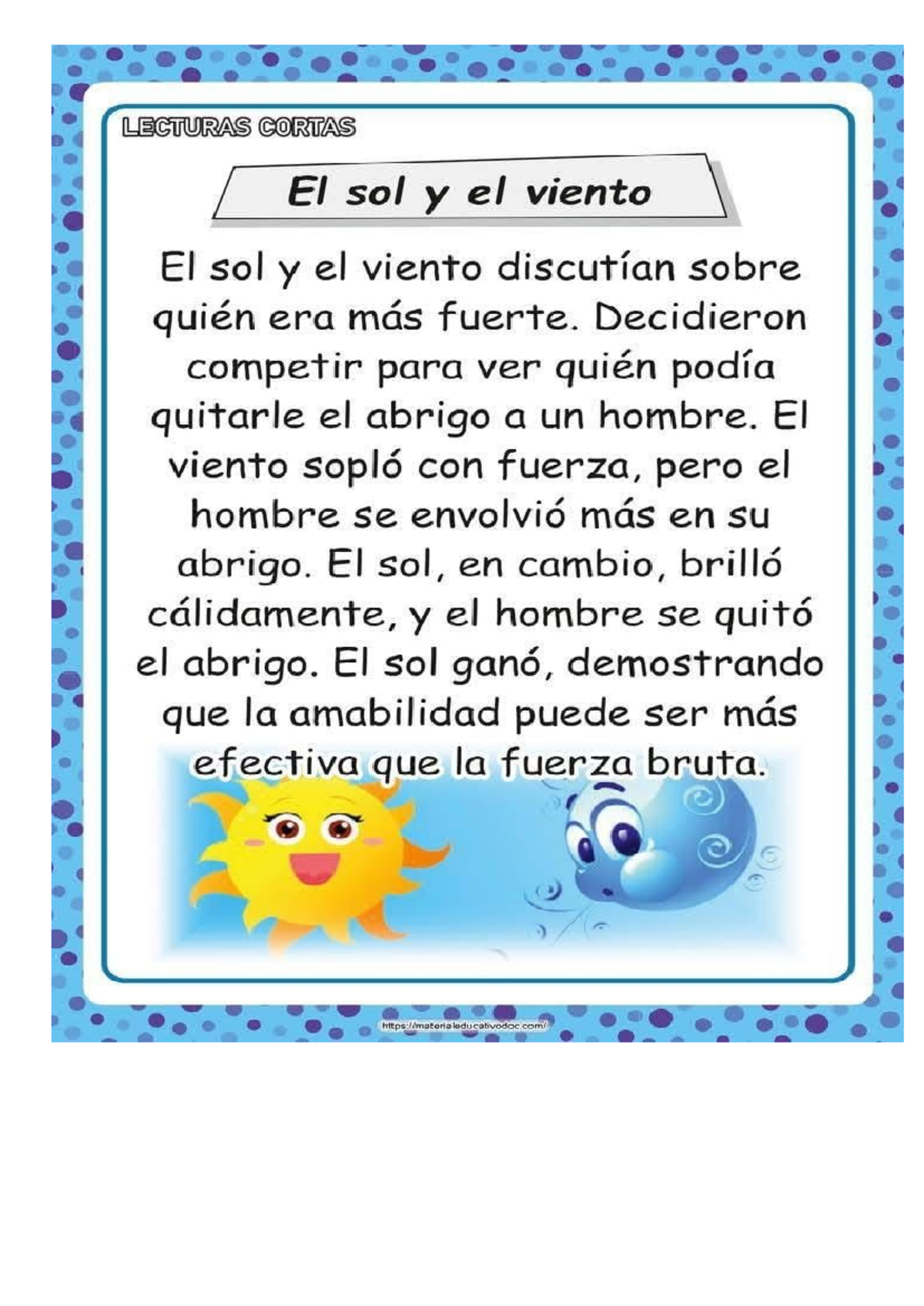 LECTURAS CORTAS: El Sol y el Viento - Análisis y Reflexiones - Studocu