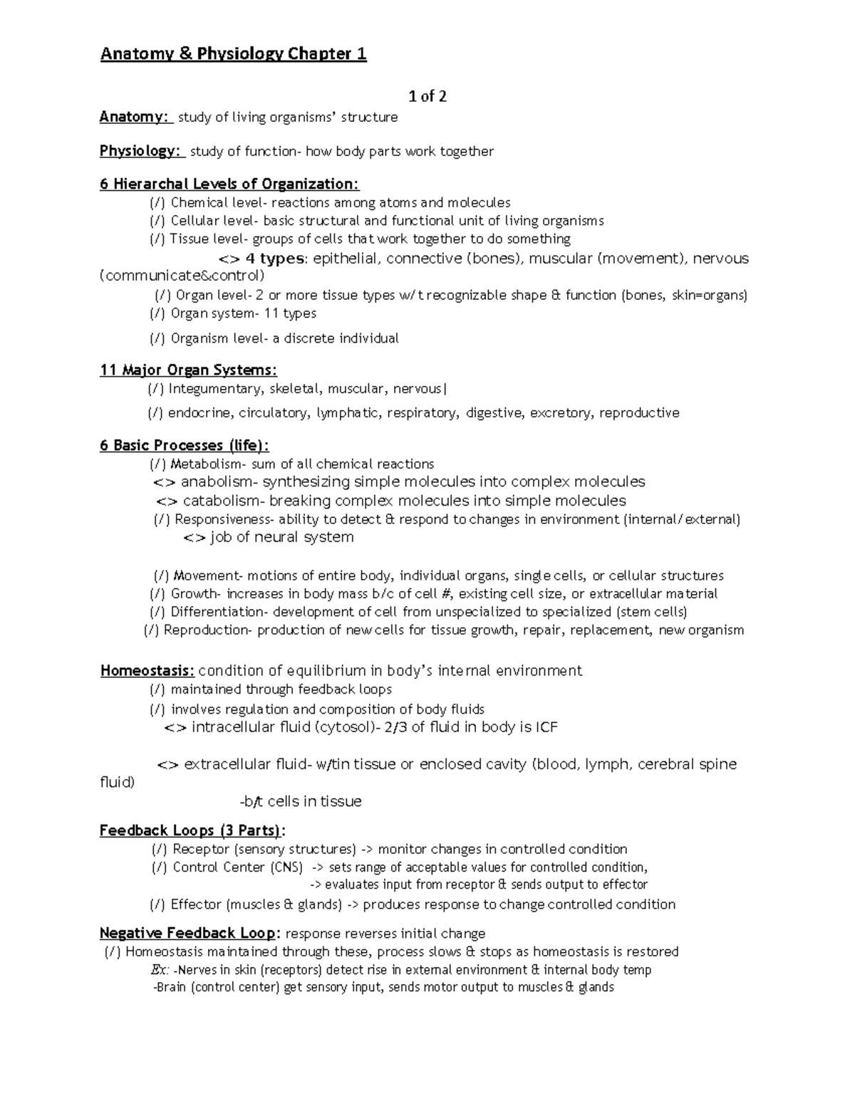 A&P Chapter 1 - Essential Lecture Notes on Structure and Function - Studocu