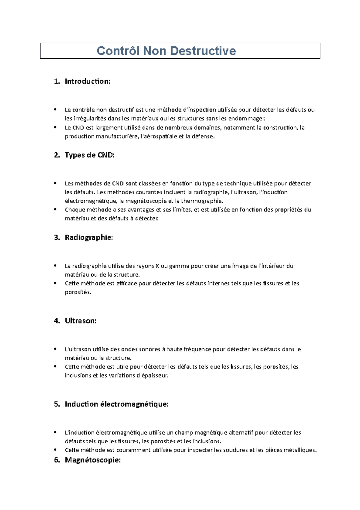 Contrôl Non Destructive - Introduction: Le contrôle non destructif est ...