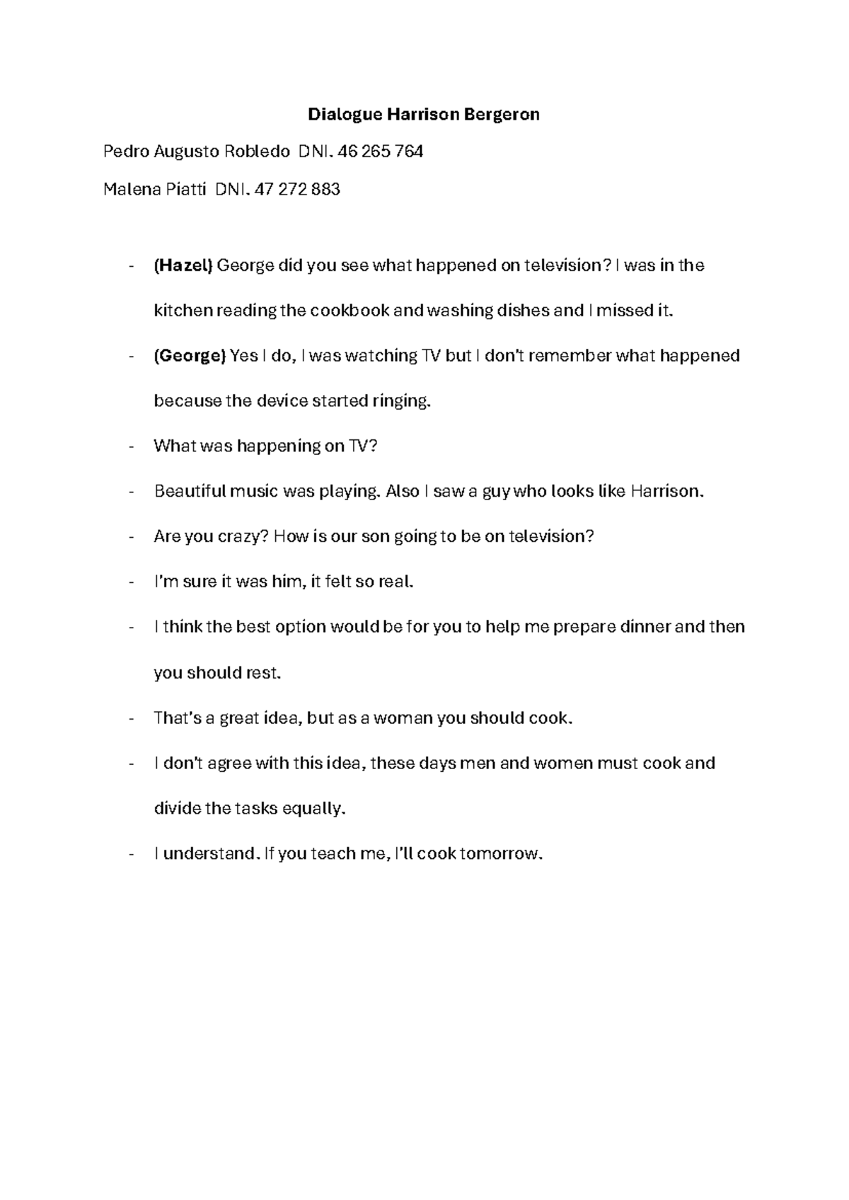 Dialogue analysis of Harrison Bergeron - English conversation notes ...