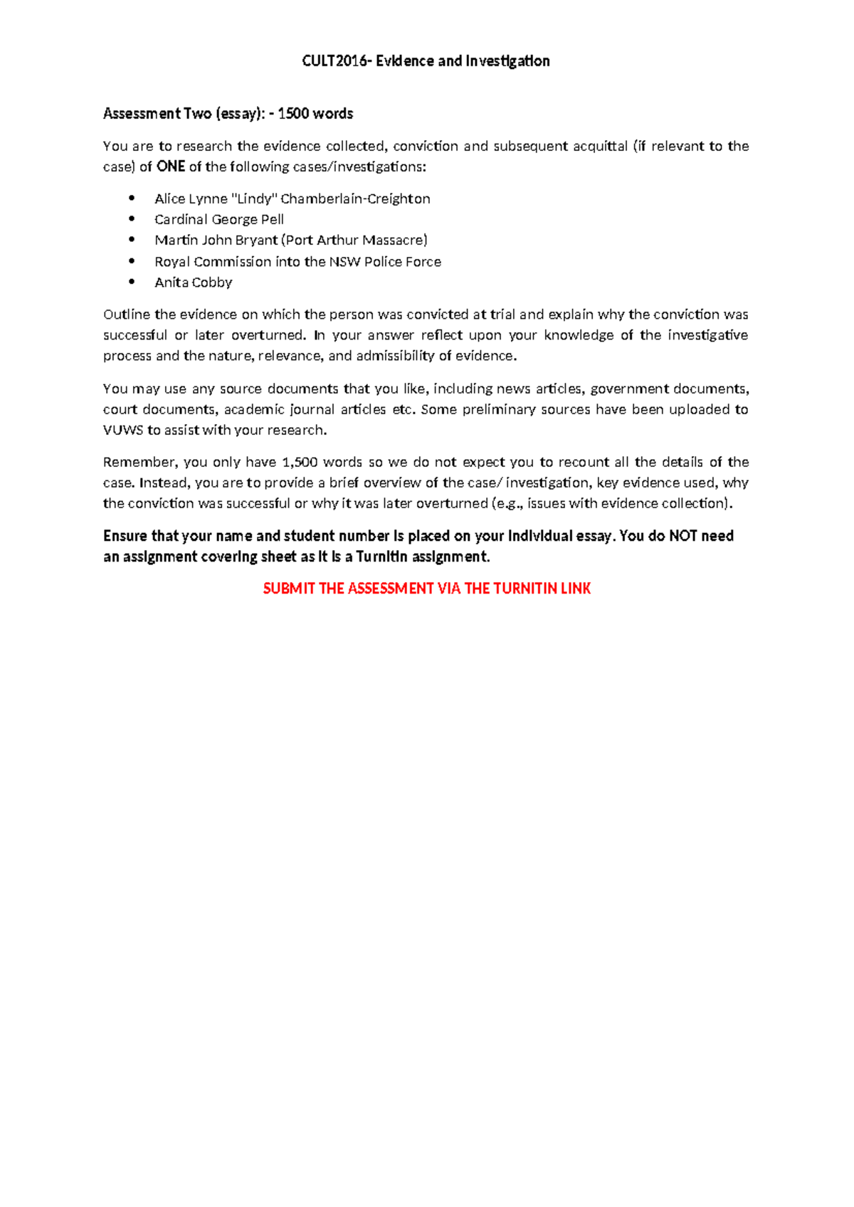 Evidence and Investigation Assessment 2: Case Study Analysis Essay ...