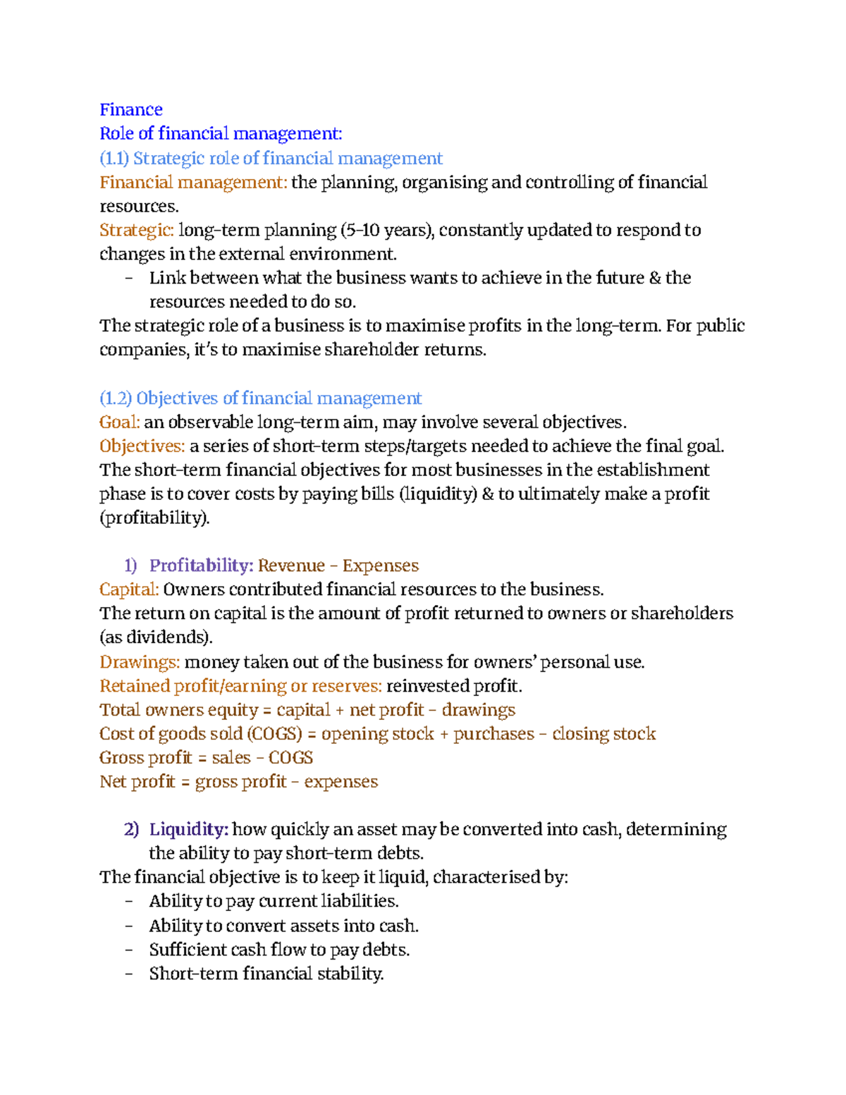 HSC Business Finance Notes: Strategic Financial Management Insights ...
