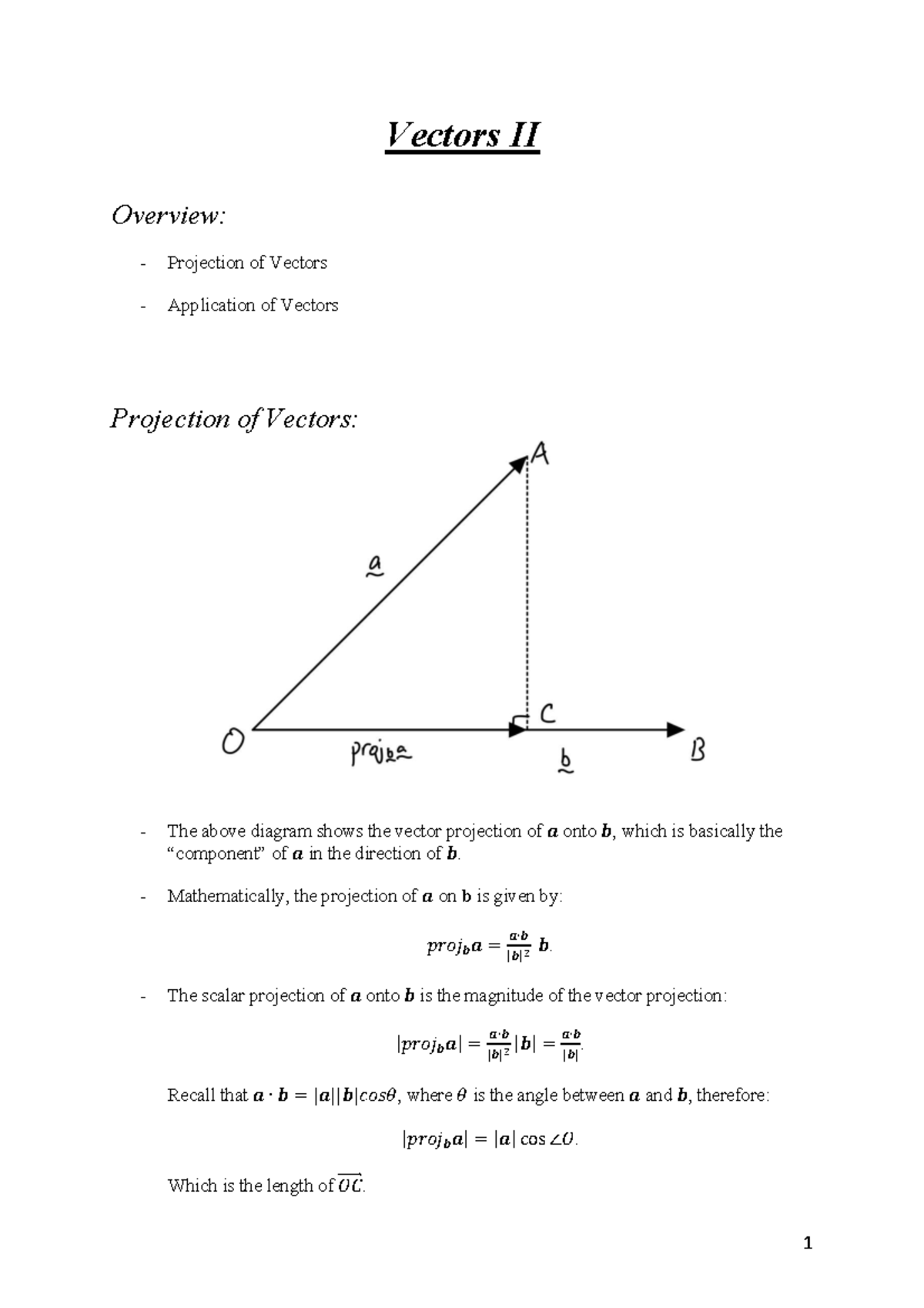 Vectors II Overview: Projection and Application of Vectors (Ext1) - Studocu