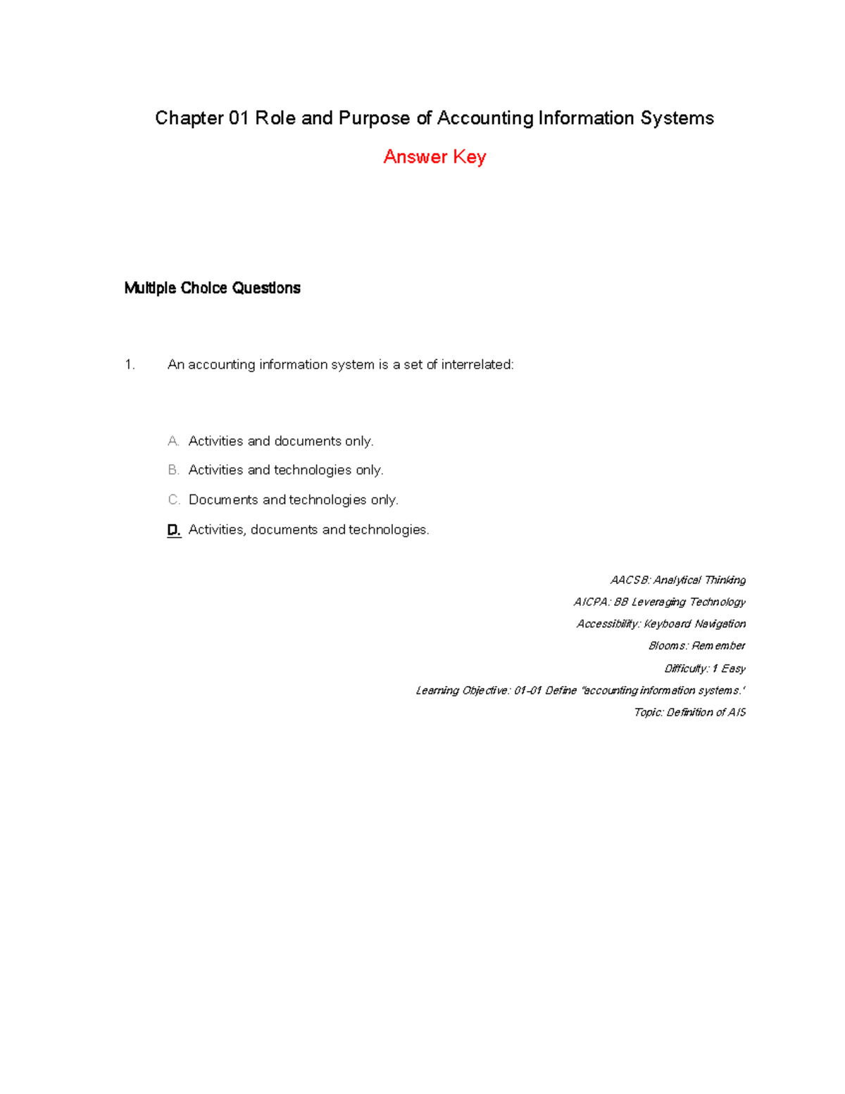 TBCh1 - Chapter 01 Accounting Information Systems Overview - Studocu