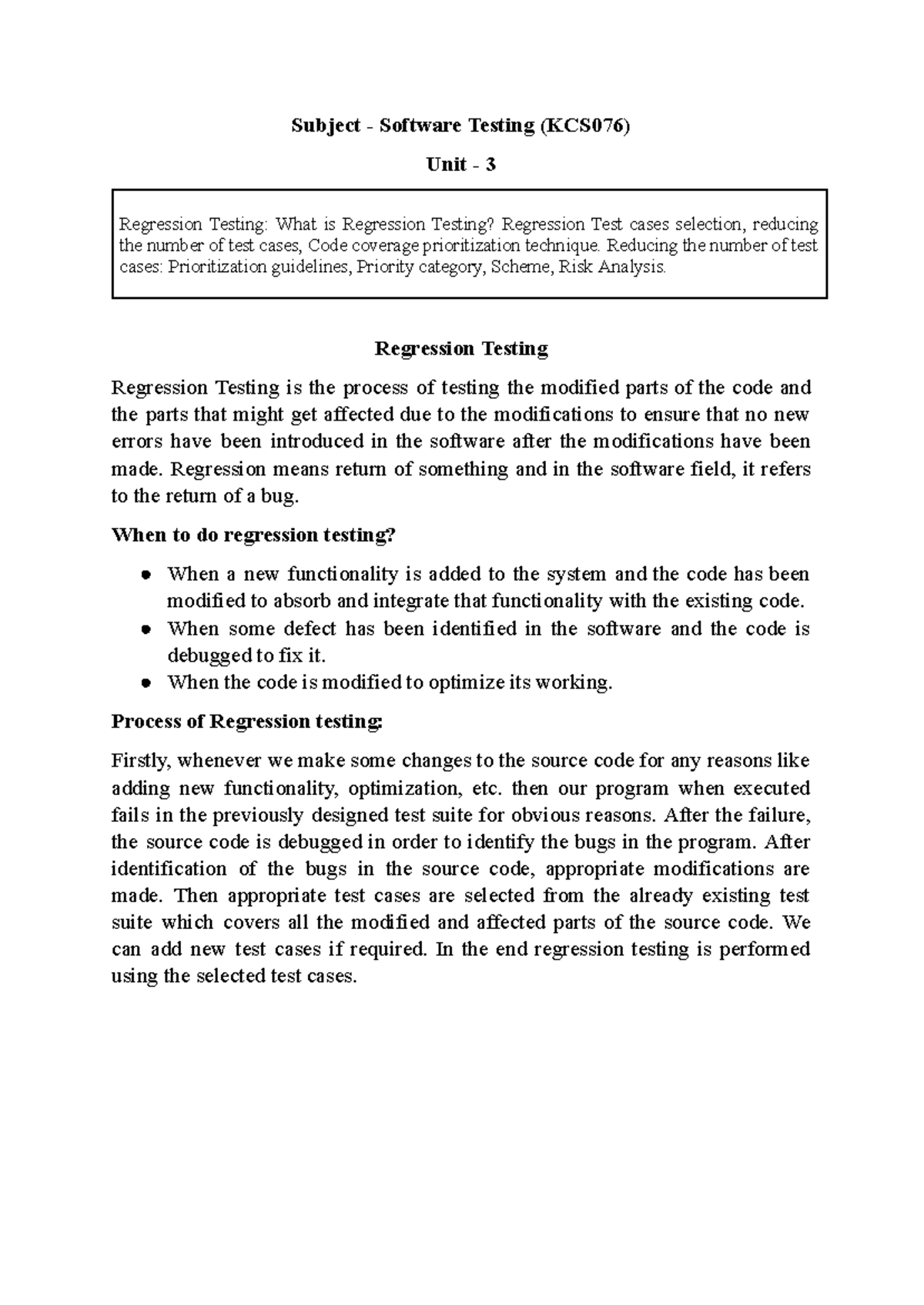 ST Unit-3 Notes - Subject - Software Testing (KCS076) Unit - 3 ...