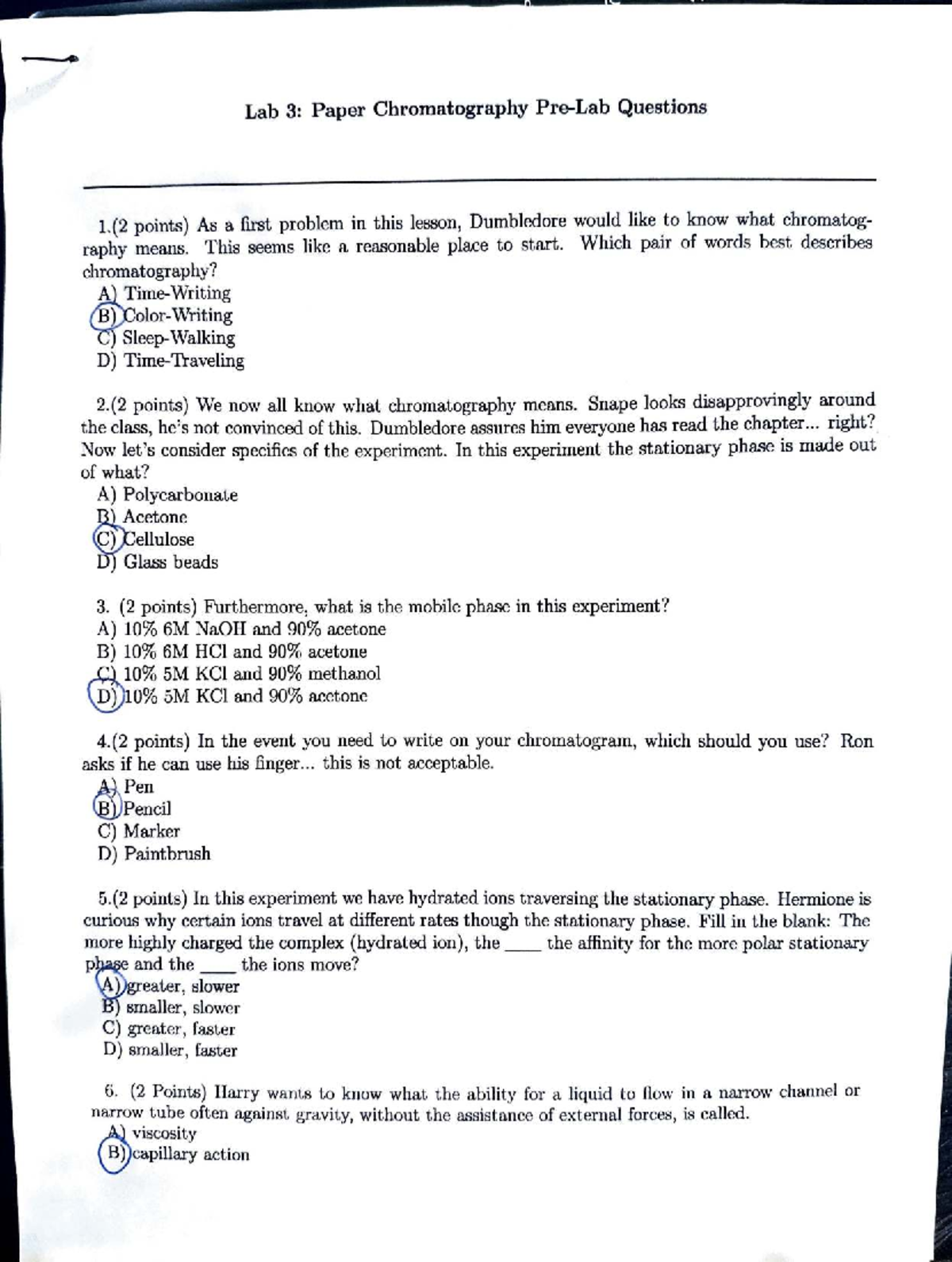 Chromatography Lab Answers