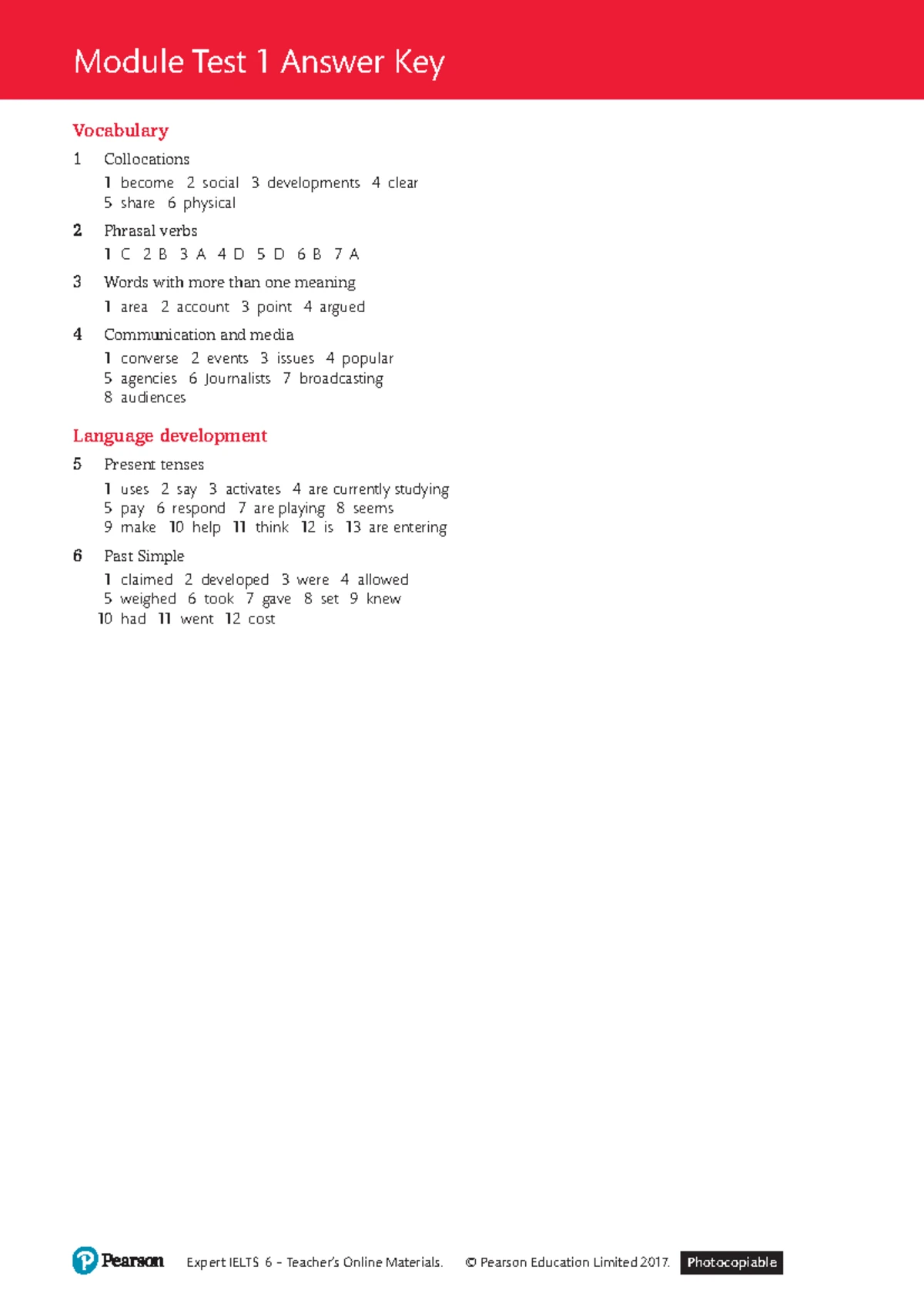 CB 6 Module Test 4 Answer Key: Vocabulary & Language Development - Studocu