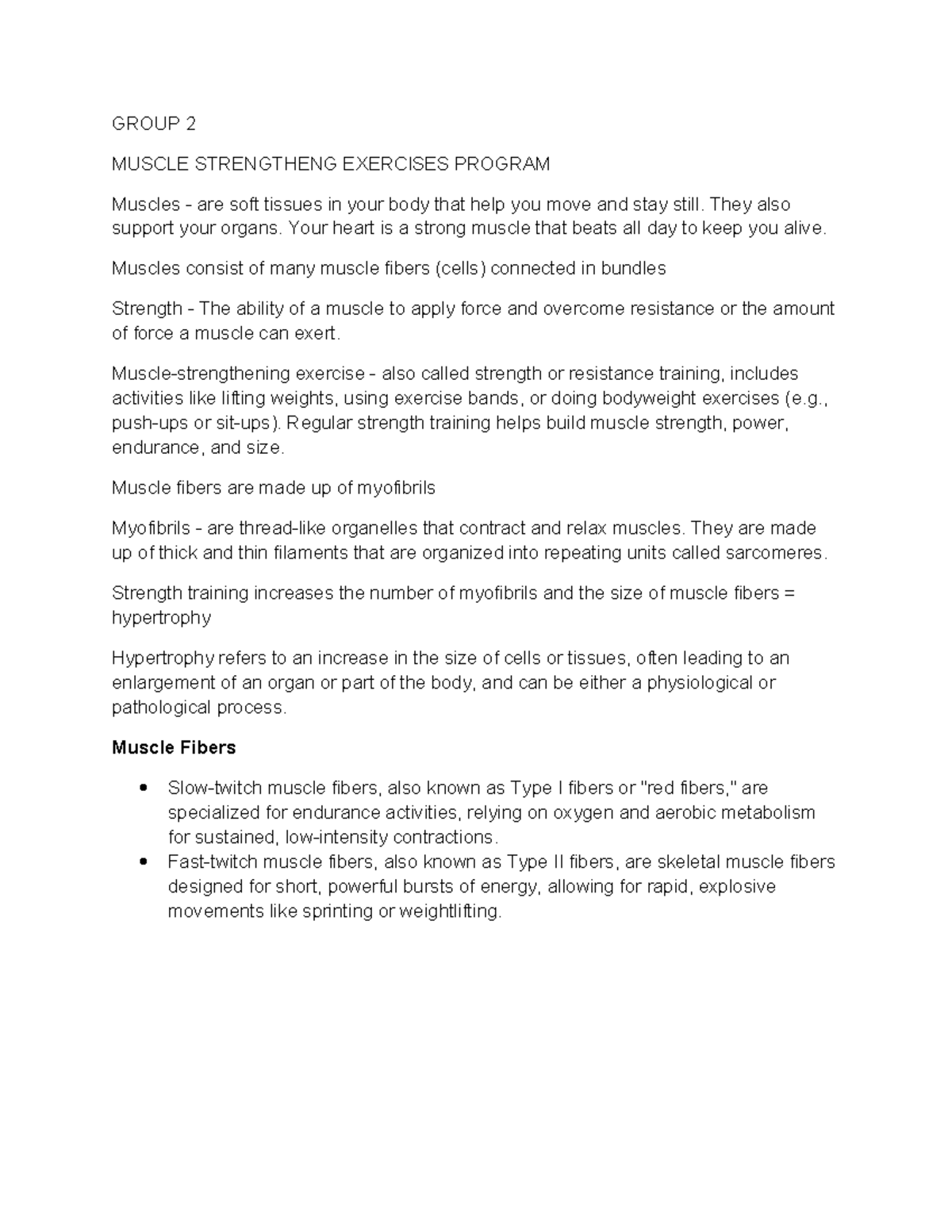 PE12 - Group 2 Muscle Strengthening Exercises Program Overview - Studocu