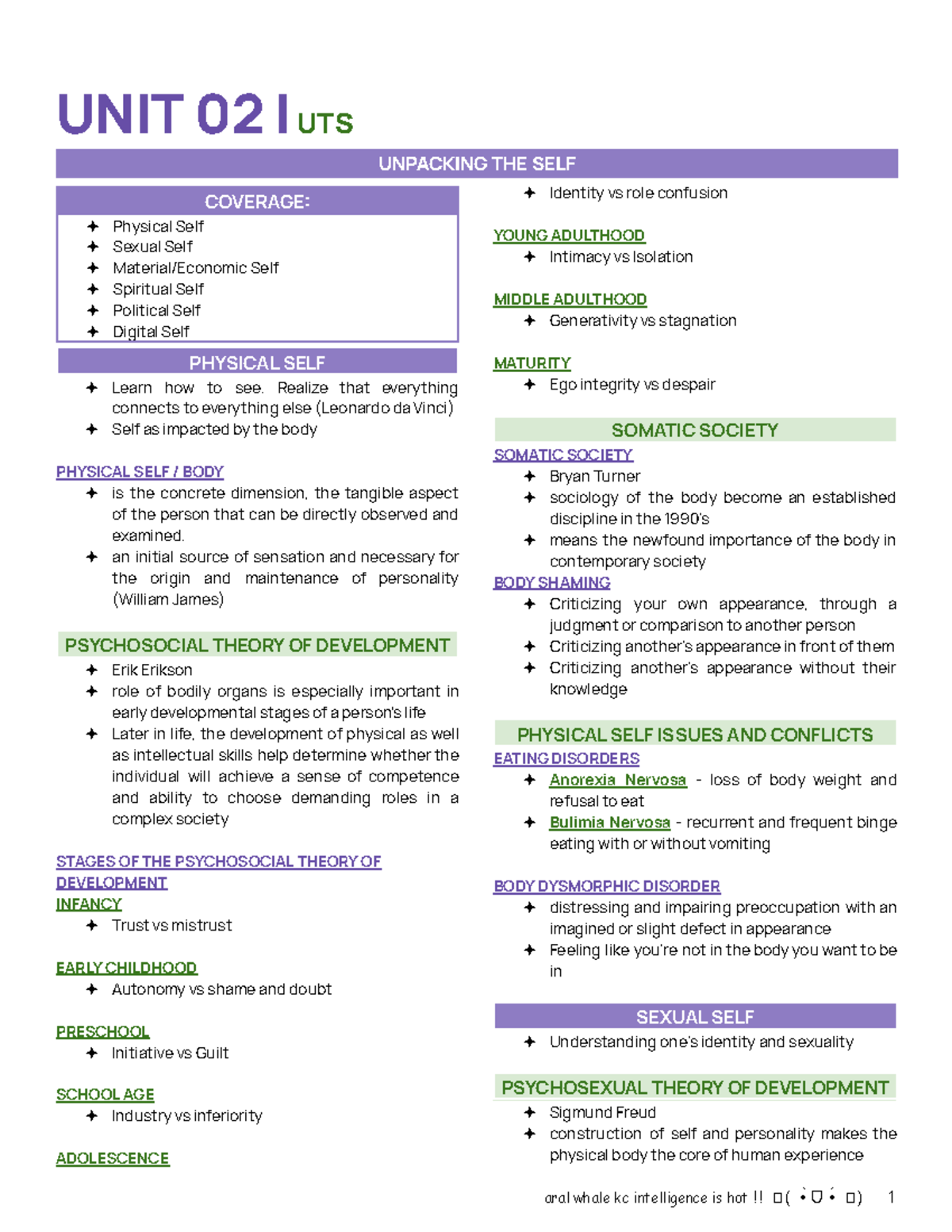 [UTS] Unit 2 - Unpacking the Self: A Comprehensive Overview - Studocu