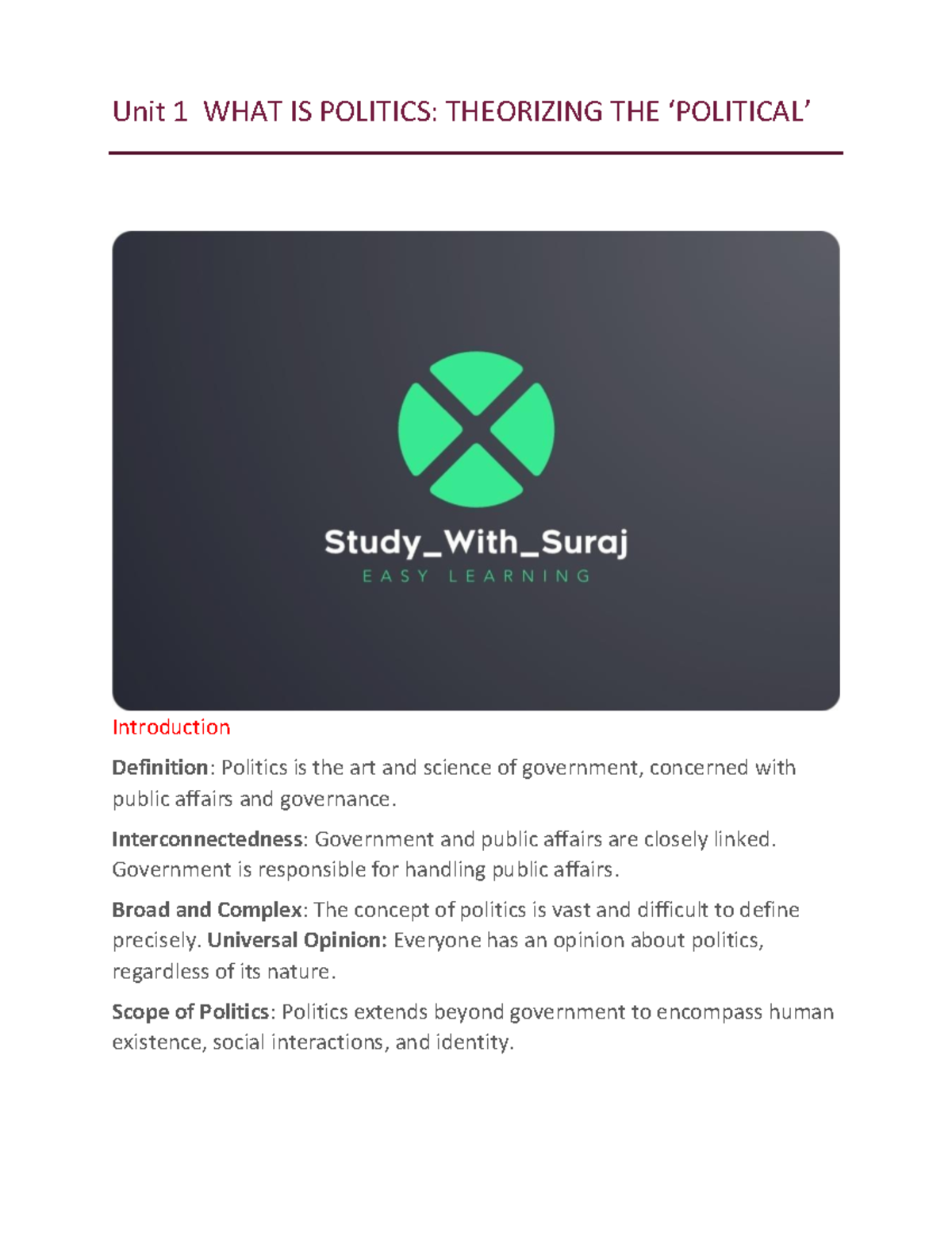 POL 101: The Nature of Politics and Theoretical Perspectives - Studocu