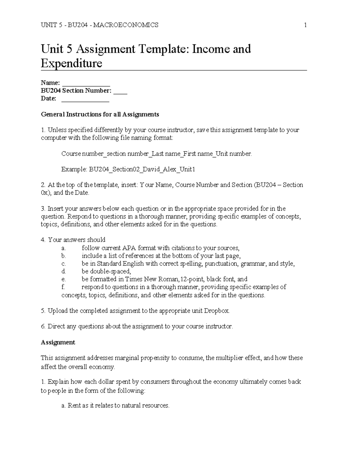 BU204 Unit5 Assignment Template - UNIT 5 - BU204 - MACROECONOMICS 1 ...