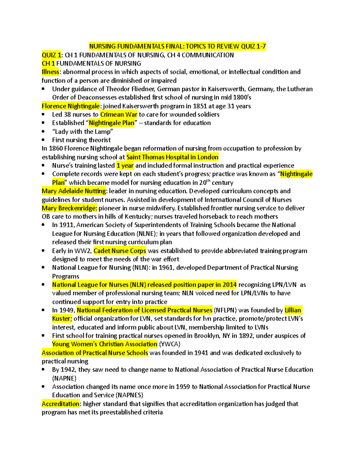 NUR 101 Nursing Fundamentals Final QUIZ 1: Key Concepts Review - Studocu
