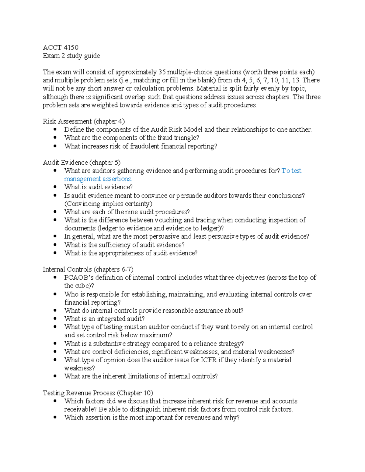 ACCT 4150 Exam 2 Study Guide: Key Topics from Chapters 4-11 - Studocu