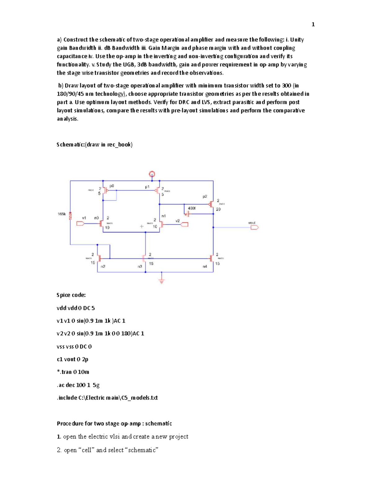 Exp10: Operational Amplifier Design & Analysis Procedure - Studocu