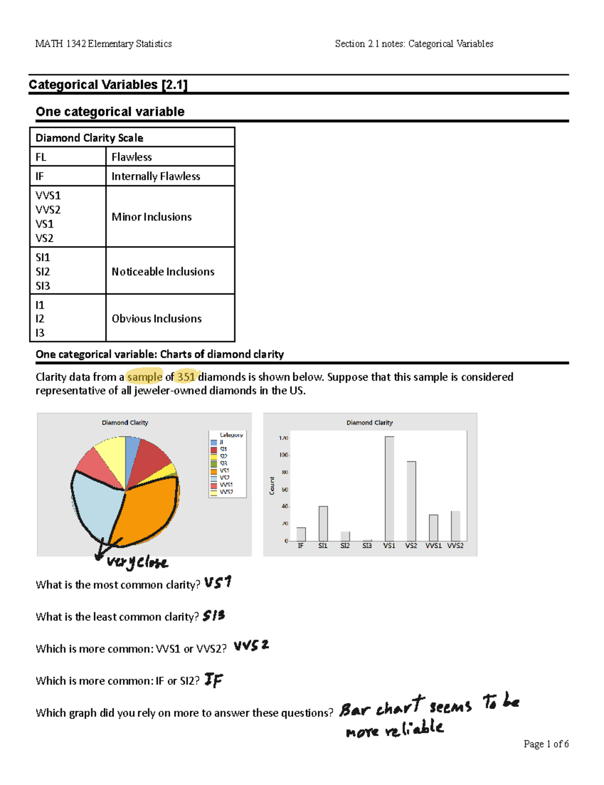 MATH 1342 Final Exam Review: Categorical Variables and Proportions ...
