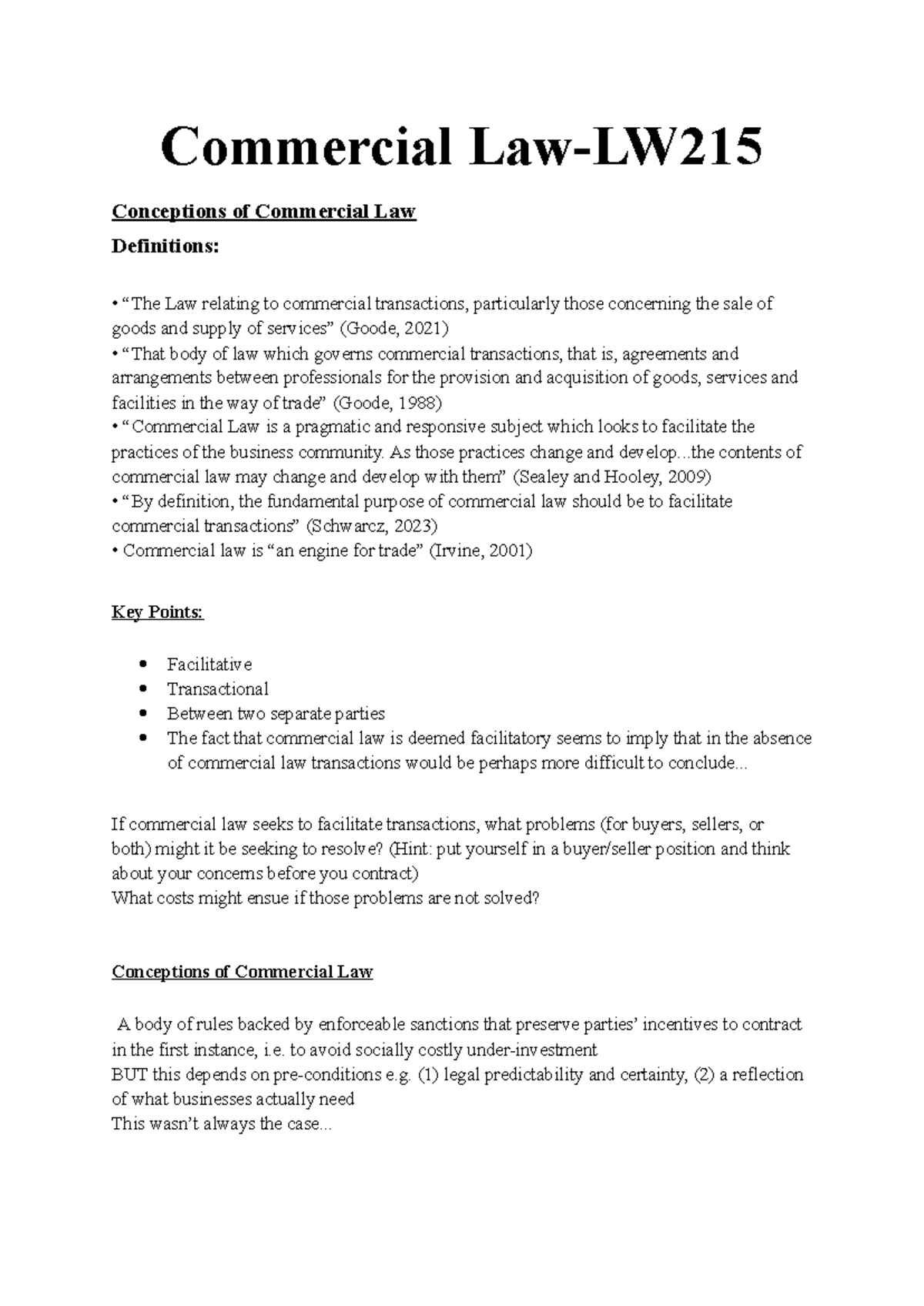 Commercial Law Lecture Notes: Key Concepts and Definitions - Studocu
