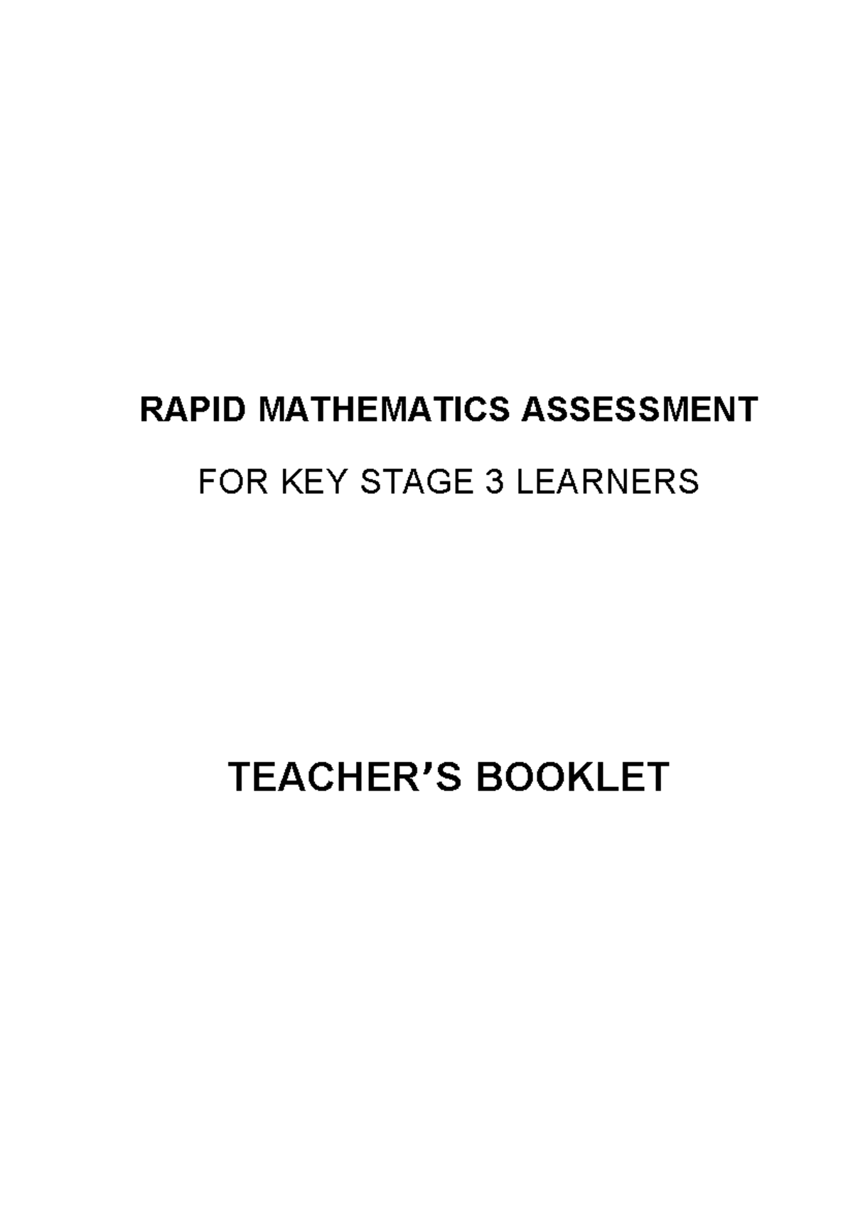 RMA KS3 Rapid Mathematics Assessment Teacher's Guide - Studocu