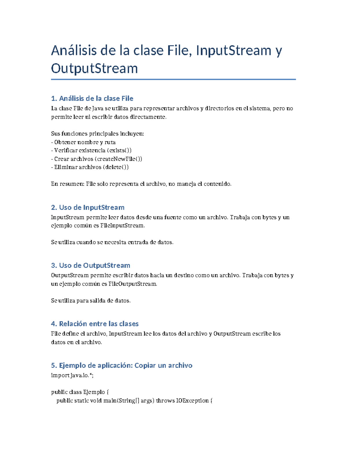 Análisis de la Clase File y Streams en Java - Taller 1 - Studocu