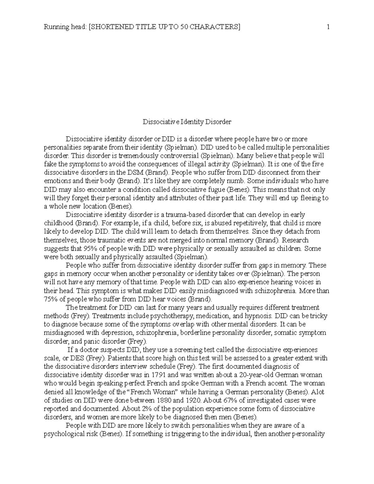 Psychological Disorder (PSY200): Understanding Dissociative Identity ...